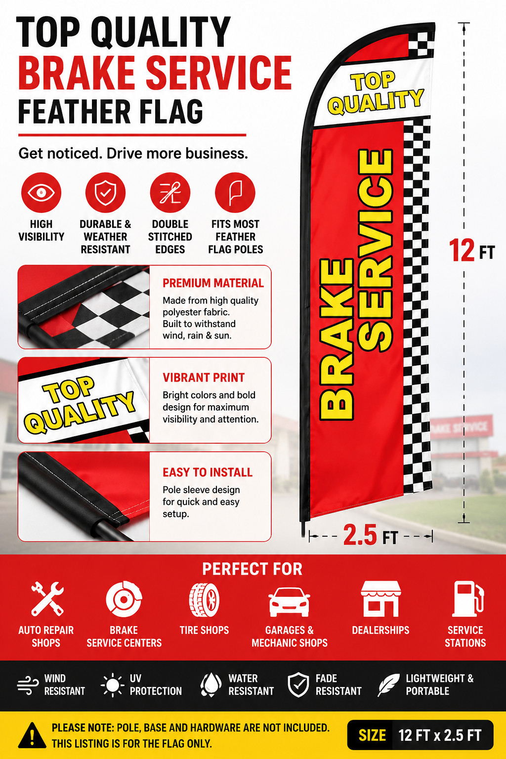 Top Quality Brake Service Feather Flag 12ft x 2.5ft Auto Shop Banner No Pole New