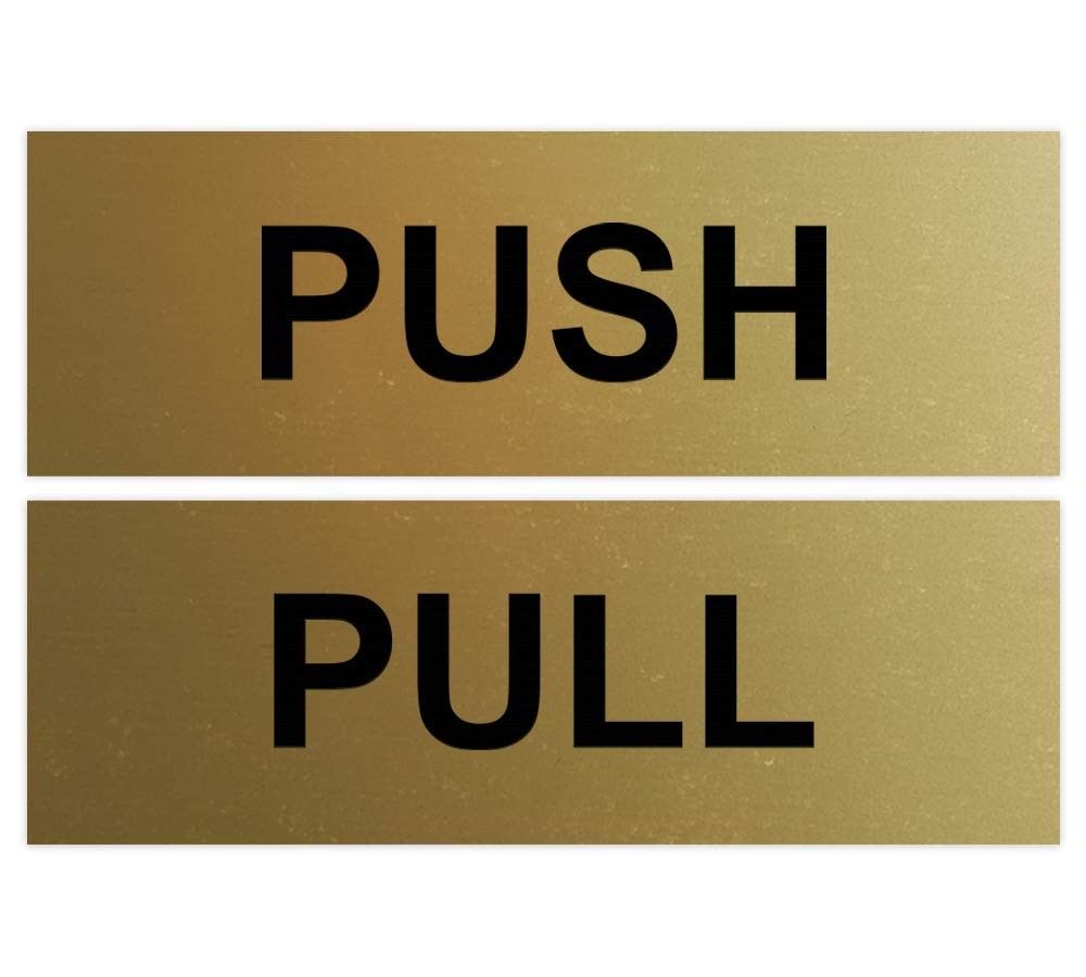Push And Pull Horizontal Door Sign Adhesive Brushed Gold 1 Set 1.5×4.5 Inch