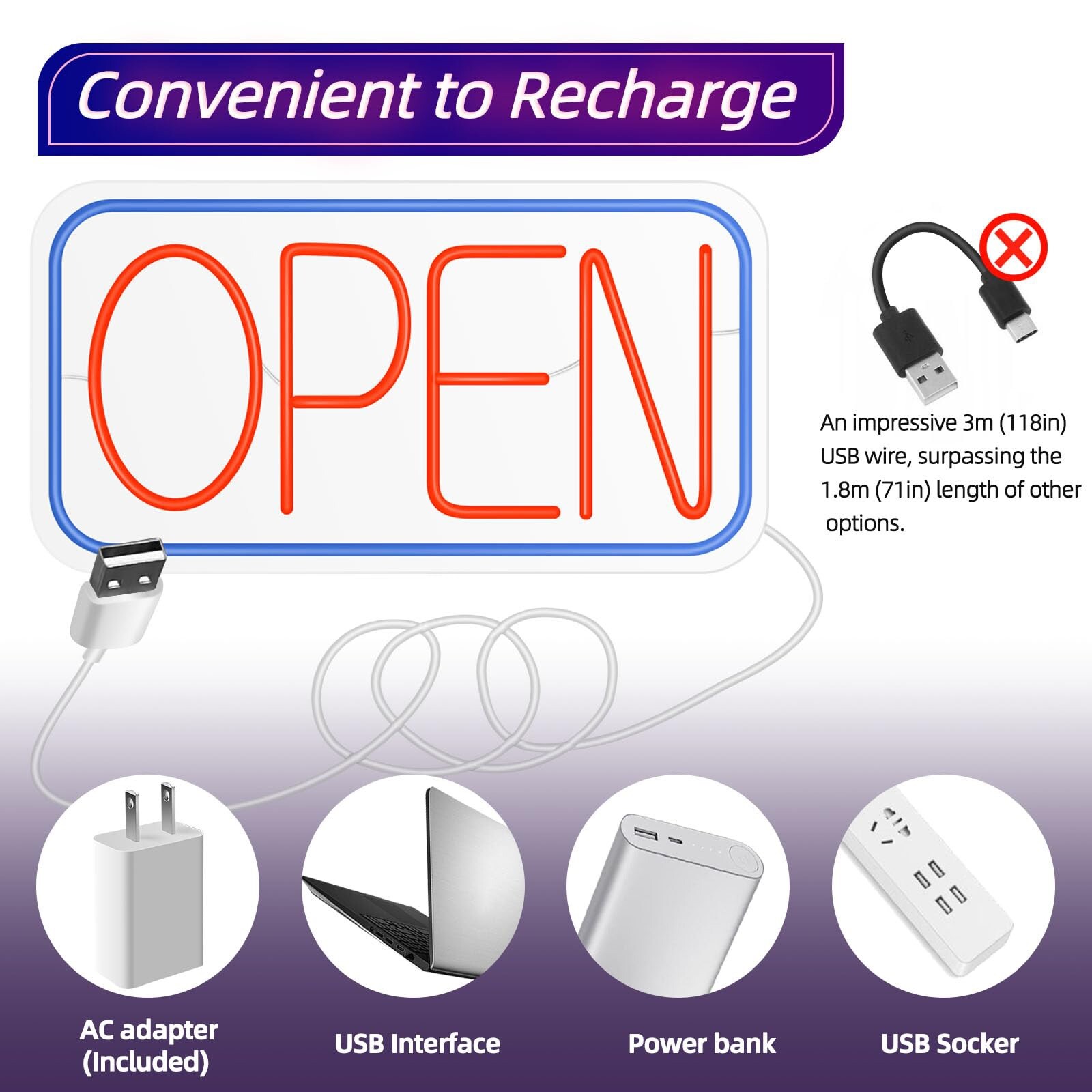 LED Neon Open Sign for Business 16.7″x9.2″ Ultra Bright ON/OFF Switch Adjustable