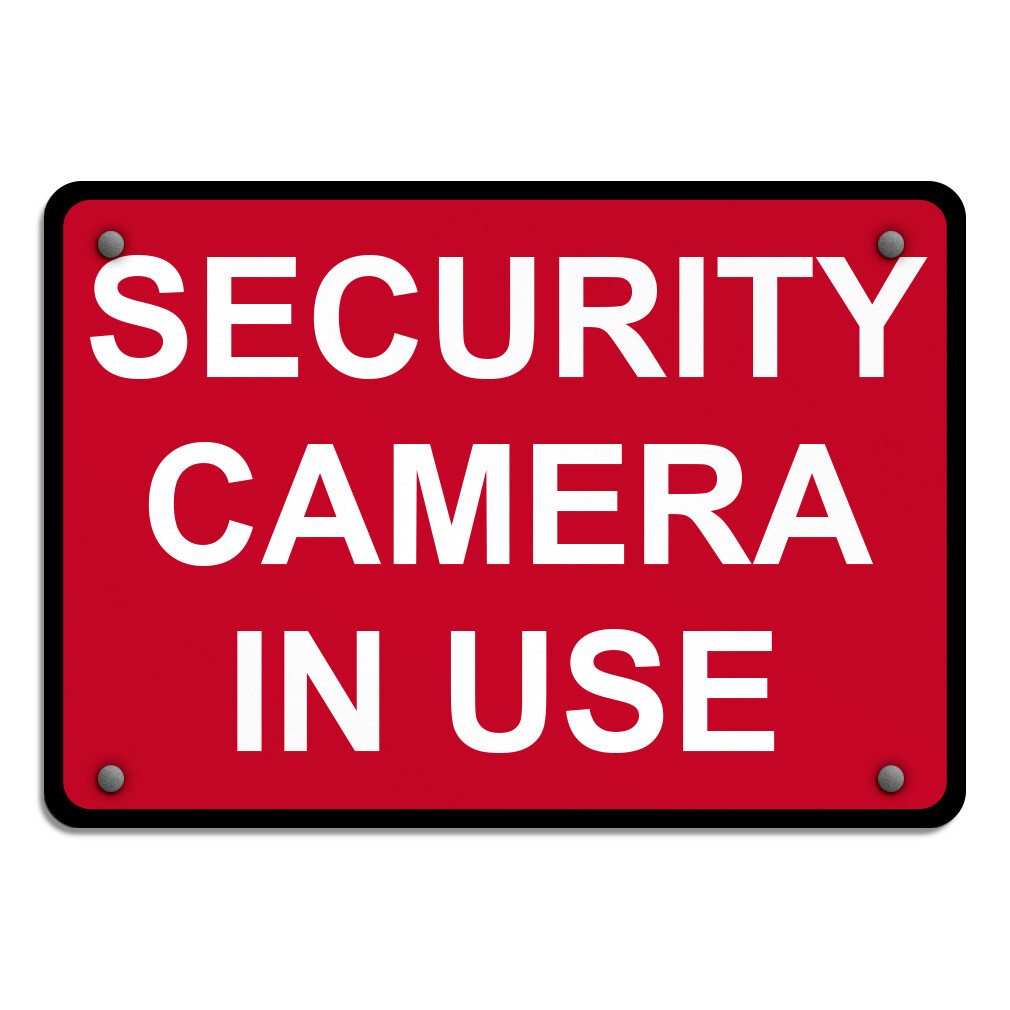 Horizontal Metal Sign Security Camera in Use White on Red Video Surveillance