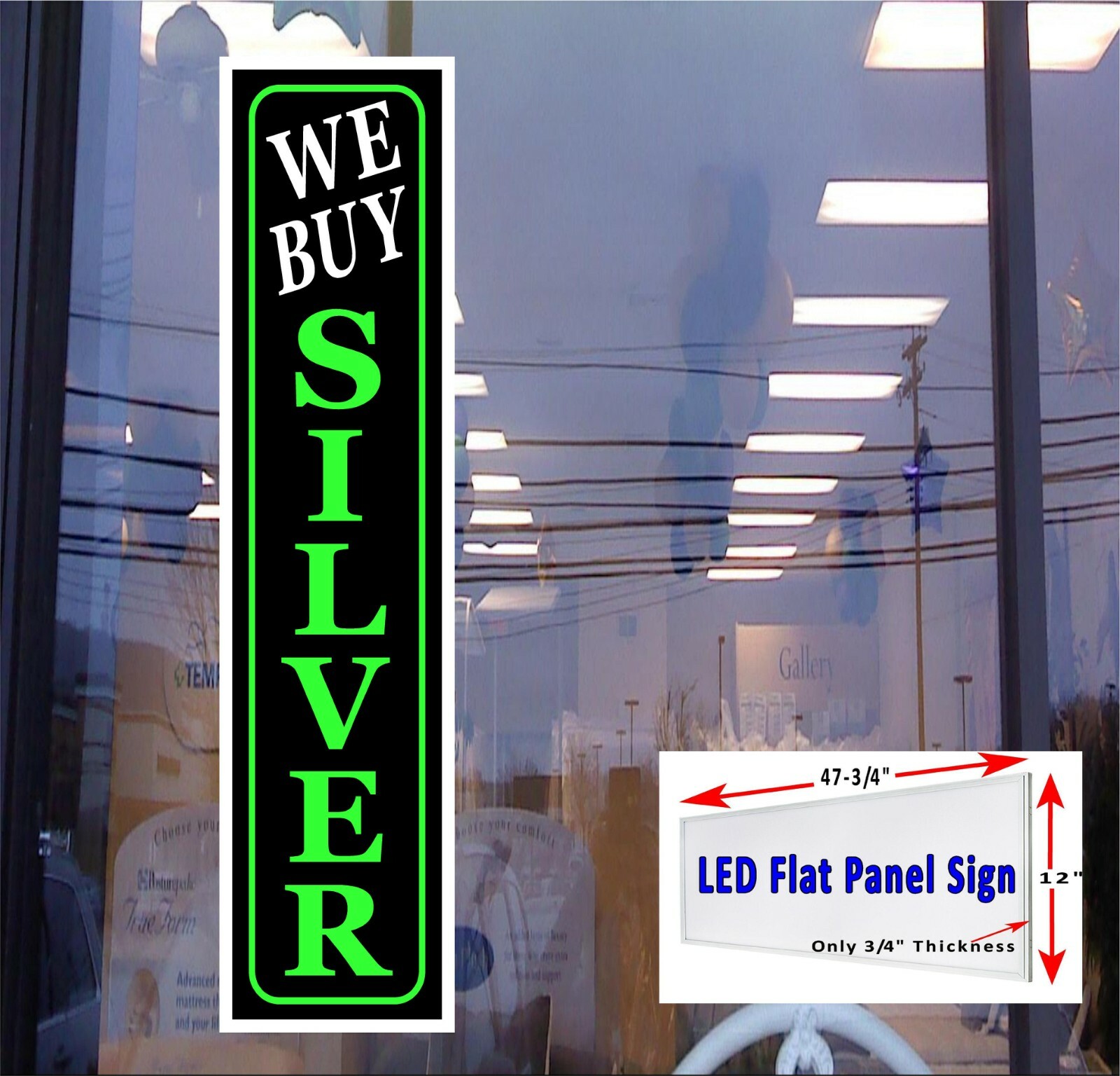 We Buy Silver LED light box Window Sign 48″ x 12 “