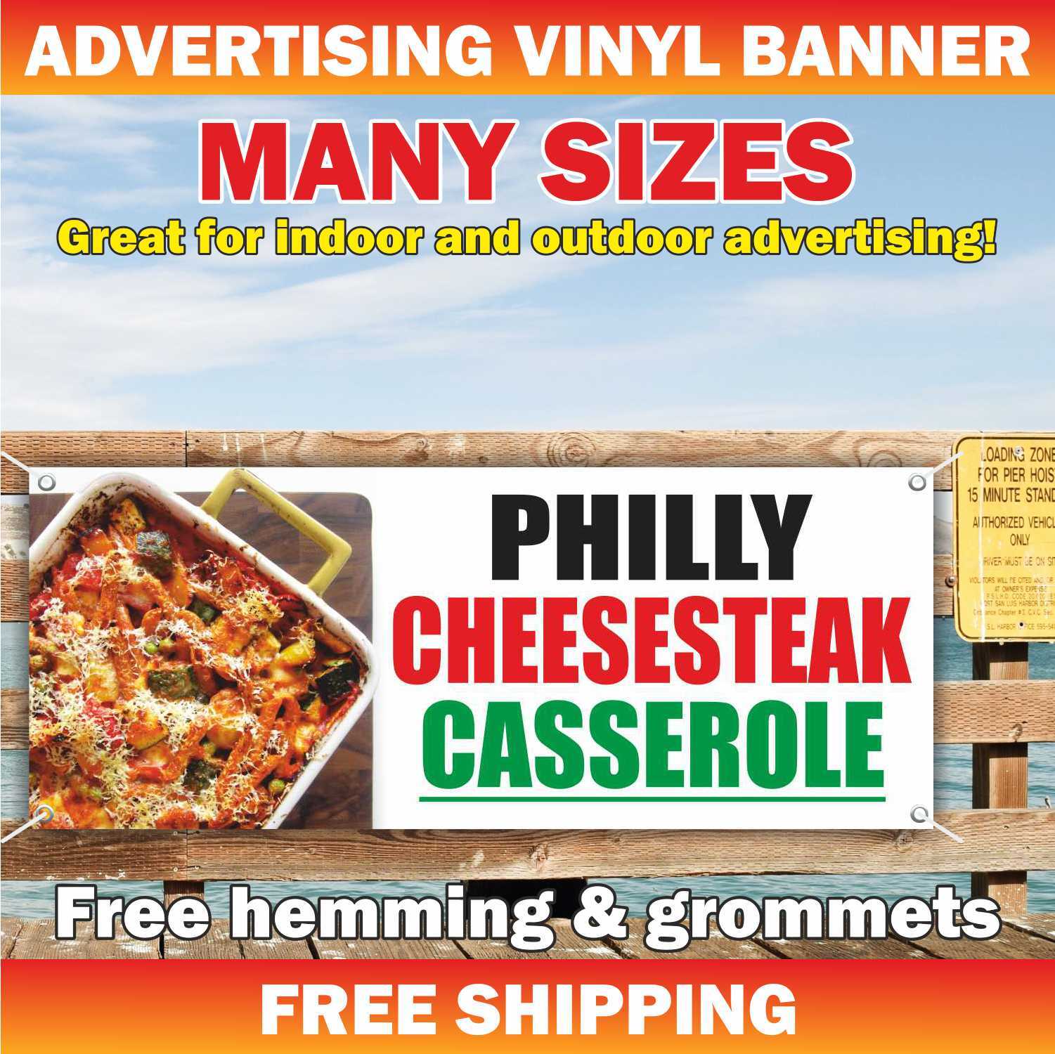 PHILLY CHEESESTEAK CASSEROLE Advertising Banner Vinyl Mesh Sign Food Bar Burger