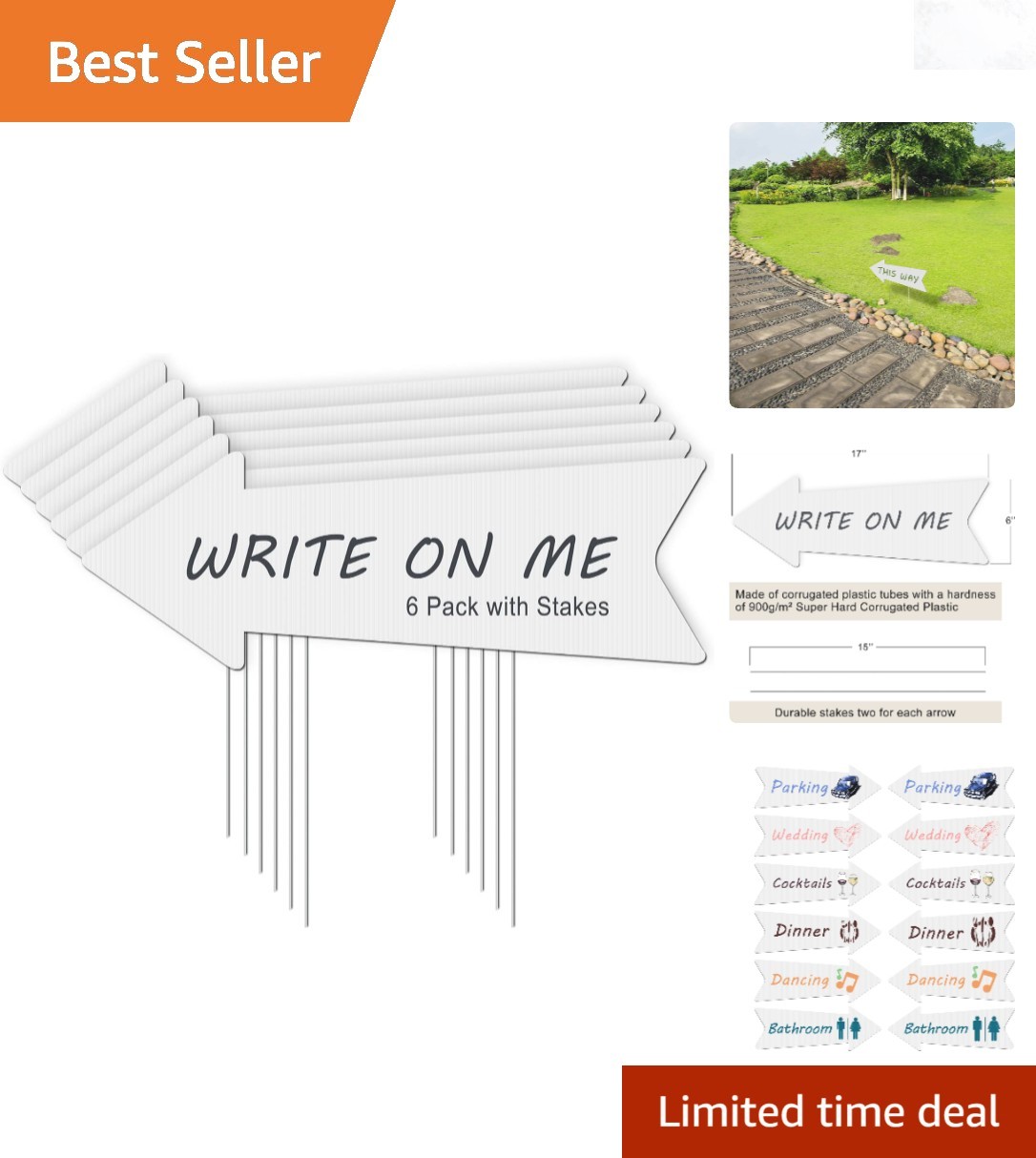 6 Pack Blank Arrow Signs with Stakes Outdoors Yard Wedding Party Directional …