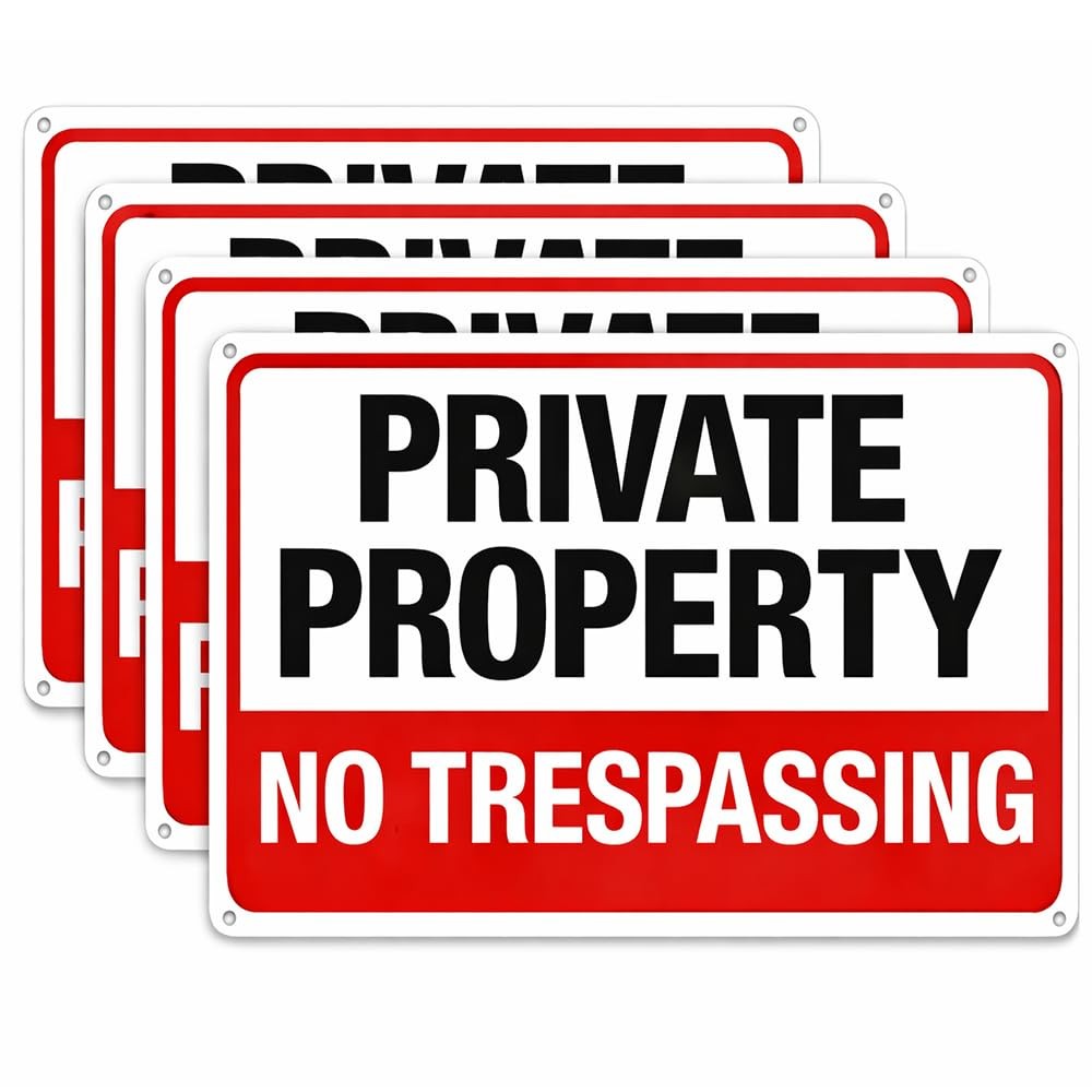 4-Pack No Trespassing Signs Private Property Metal Sign 10 x 7 In Aluminum