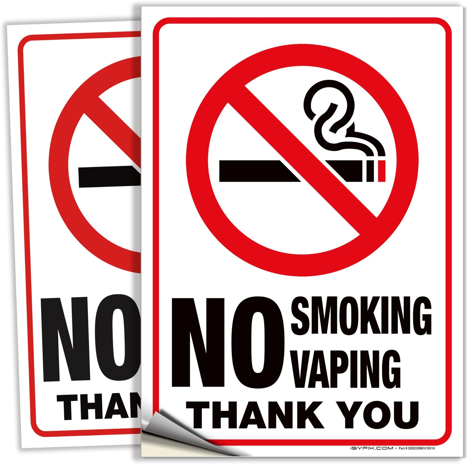 iSYFIX No Smoking No Vaping Sticker Sign – 2 Pack 10×14 inch – Premium Self-A…