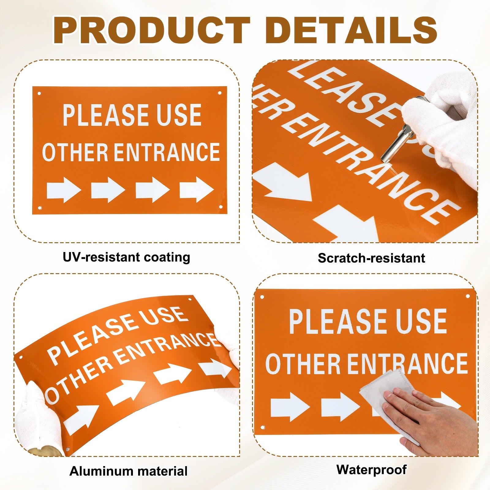 Please Use Other Entrance Sign, Right Arrow, Orange Yellow on Dark White