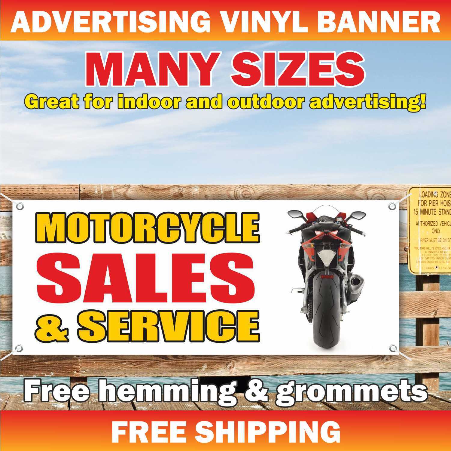 Motorcycle SALES SERVICE Advertising Banner Vinyl Mesh Sign Repair Car Garage