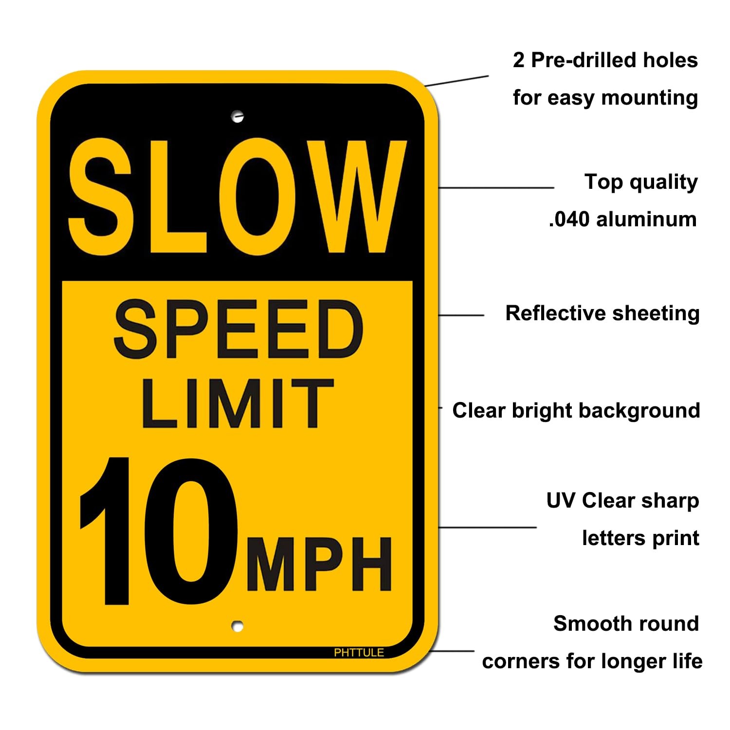 2 Pack 18×12 Inch Slow Down Sign Speed Limit 10 MPH Traffic Sign for Driveway
