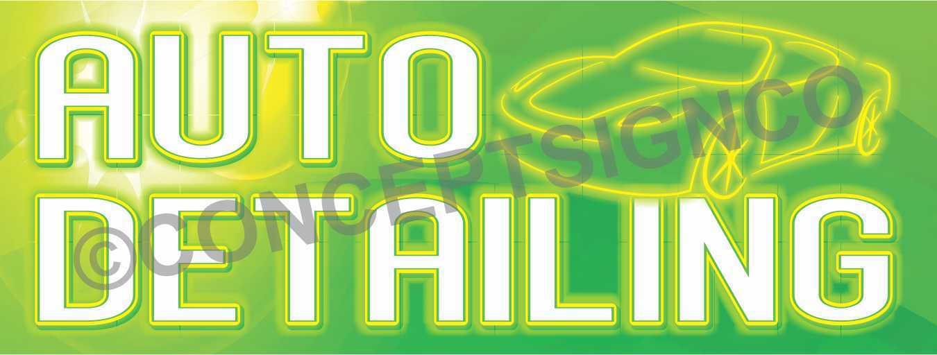 1.5’X4′ AUTO DETAILING BANNER Outdoor Sign Car Wax Wash Vehicle Detail Neon Look