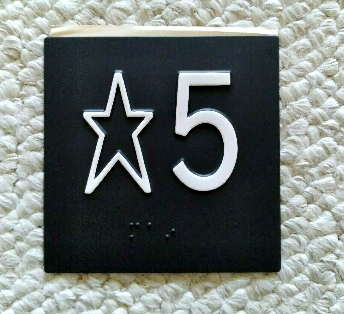 Brand New 5th Floor Elevator Jamb Plate Sign with Number 5 Braille & Raised Dots