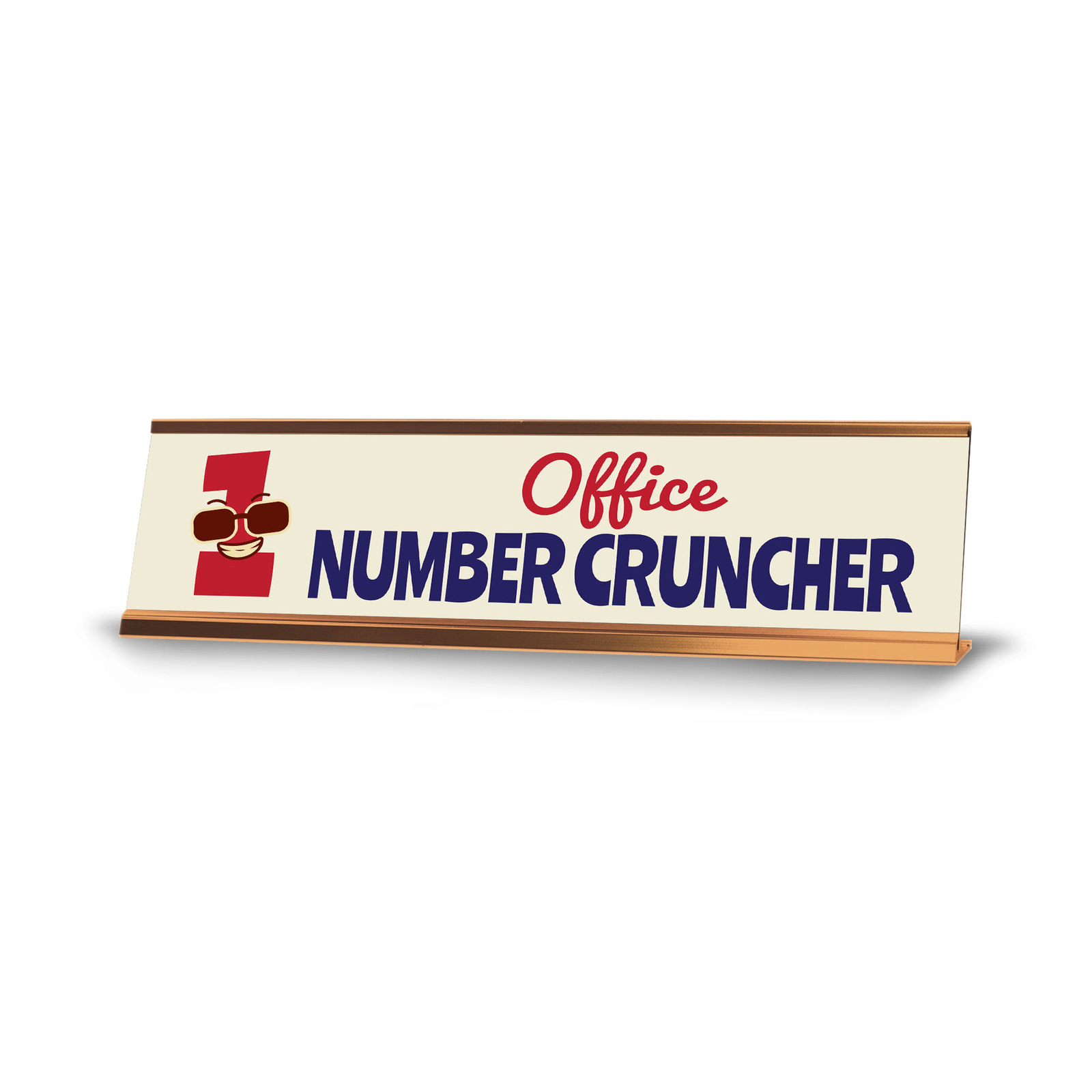 Office Number Cruncher, Gold Frame Desk Sign (2×8)