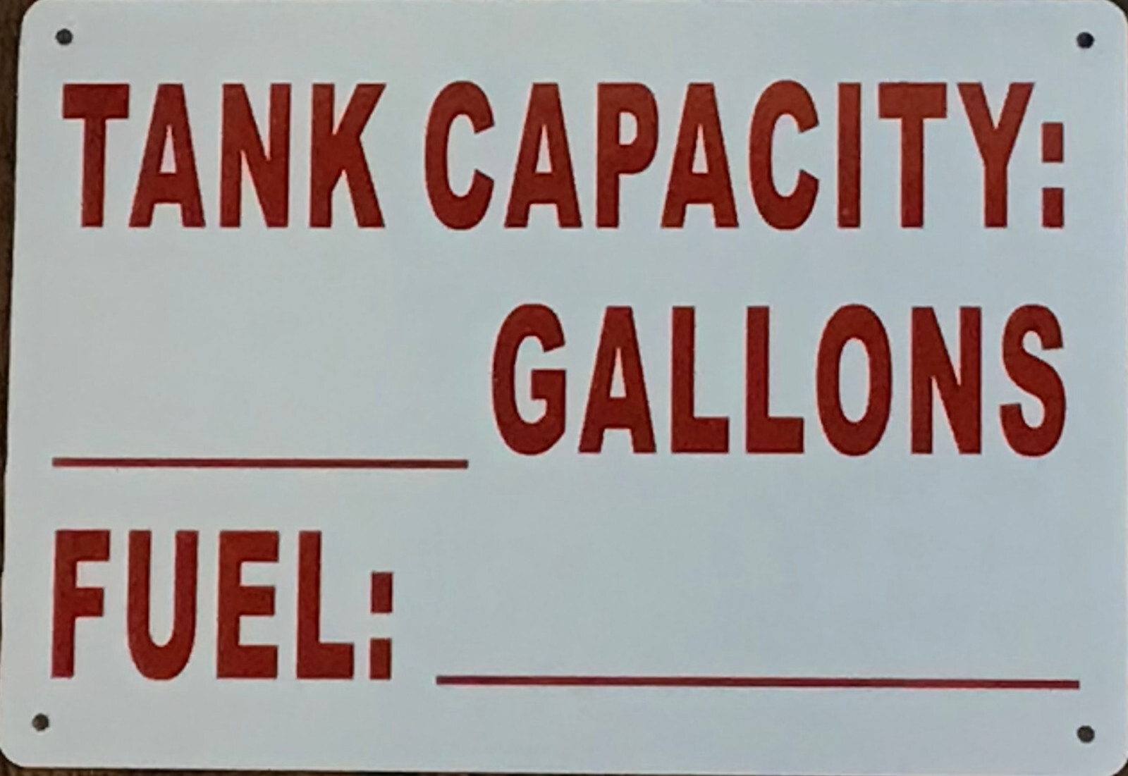 TANK CAPACITY SIGN- FDNY SIGN (7X10, WHITE,ALUMINUM) –REF24-1027