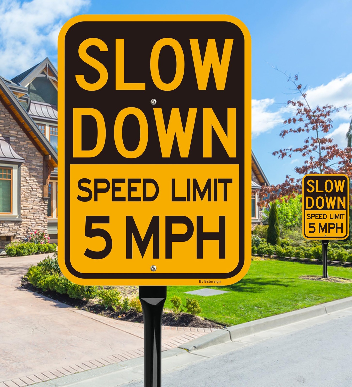 2 Pack Slow Down Speed Limit 5 MPH Sign With 36 Inch Heavy Metal Stake Kit
