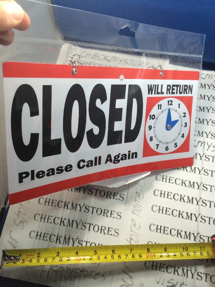 OPEN & CLOSED Chain hAnGiNg SIGN with Adjustable CLOCK Will Return door window