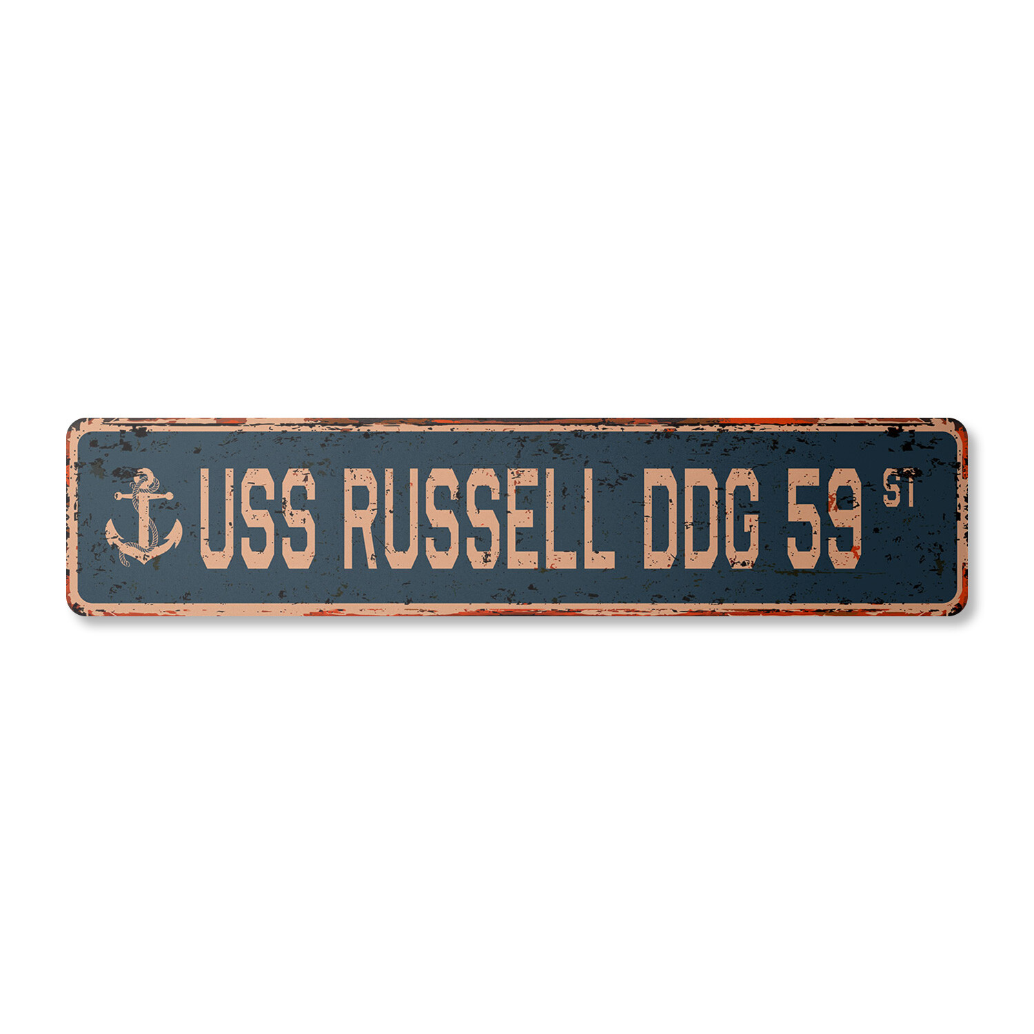 USS RUSSELL DDG 59 Vintage Street Sign us navy ship veteran sailor rustic gift