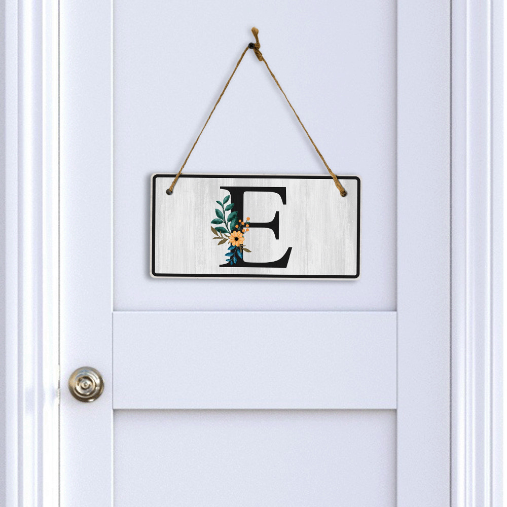 E Flower Decor 5×10 Hanging Wall or Door Sign | Alphabet Letter Room Decoration