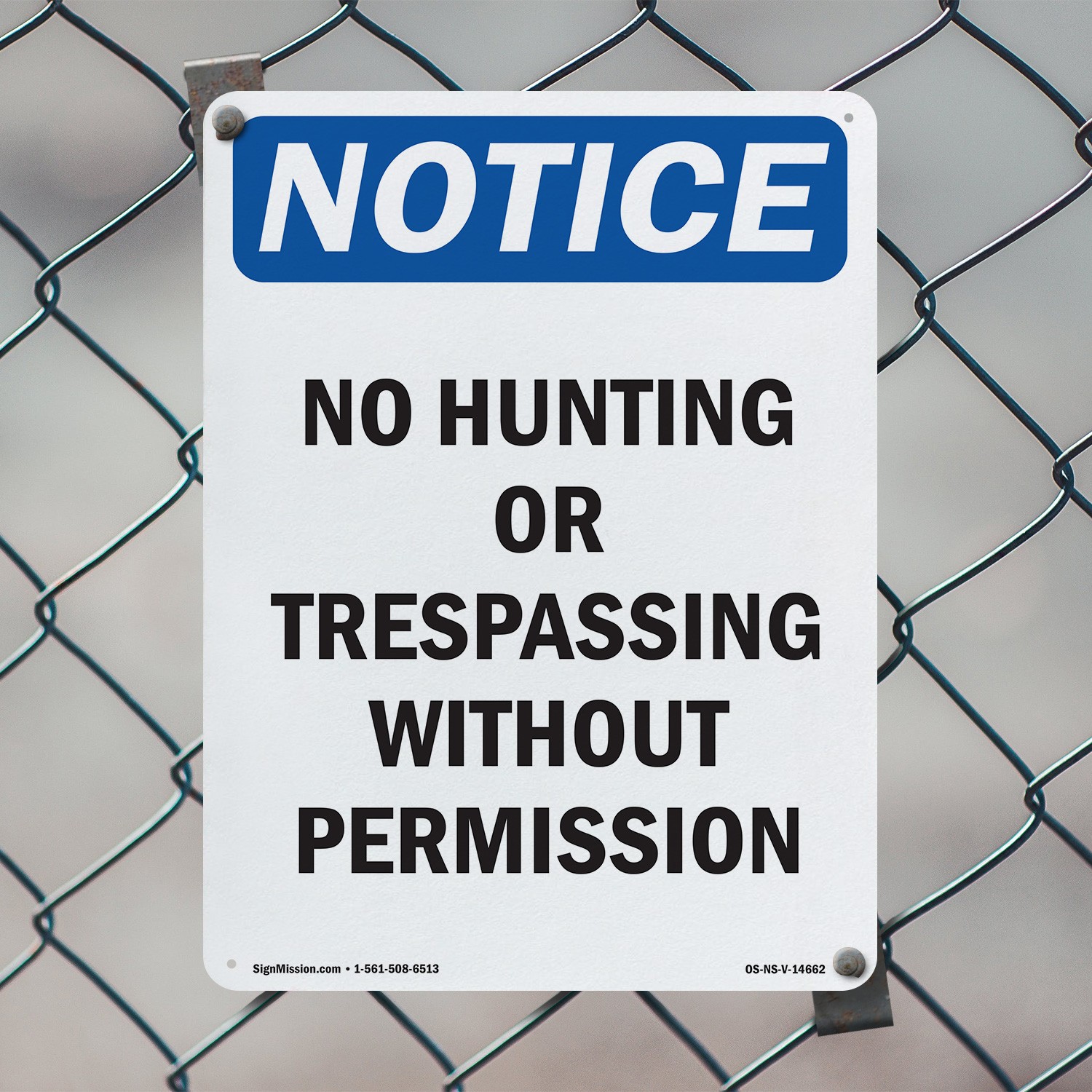 No Hunting Or Trespassing Without OSHA Notice Sign Metal, Decal – 5 or 10 Pack
