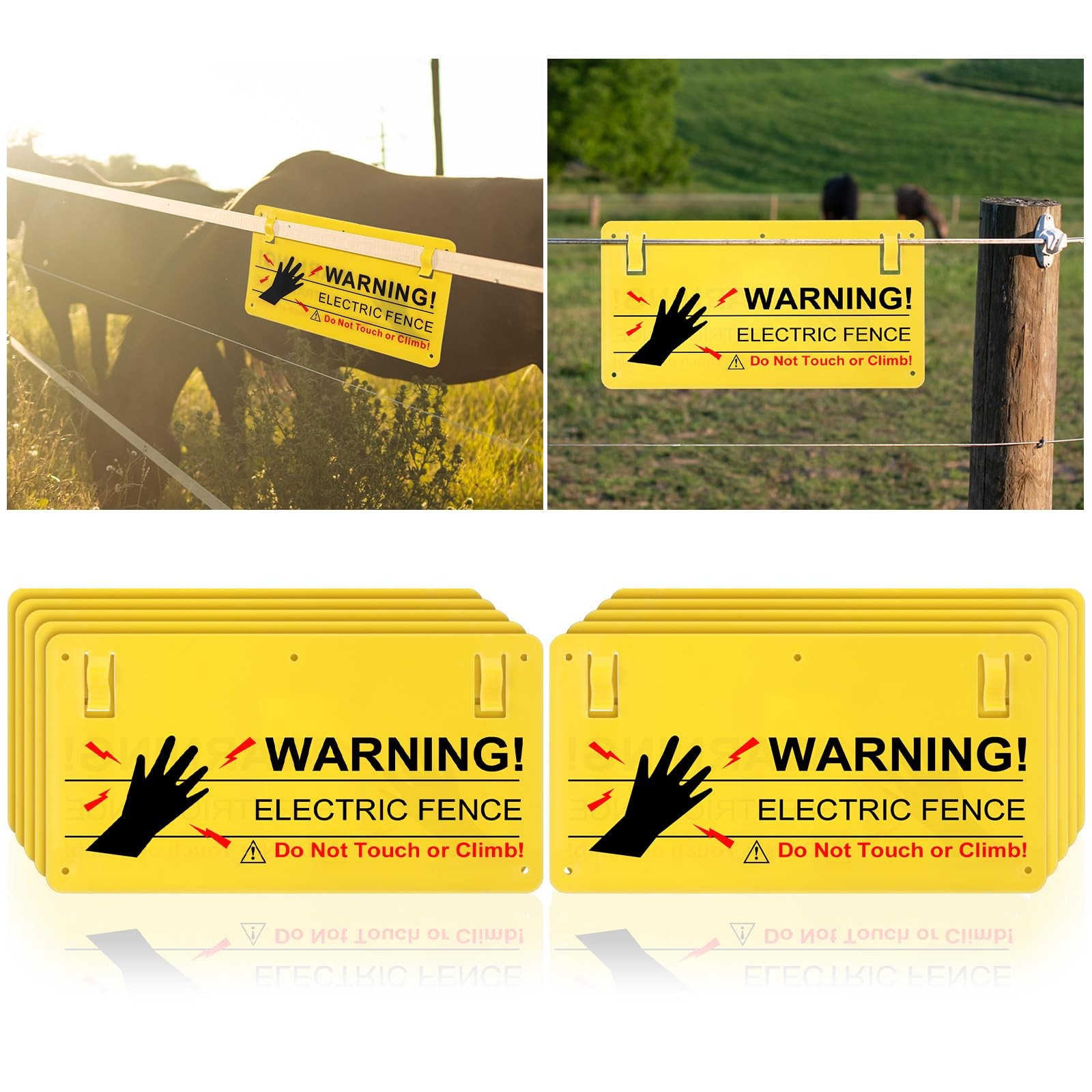 10 Pieces Plastic Electric Fence Warning Signs Hang on Caution Danger Electri…