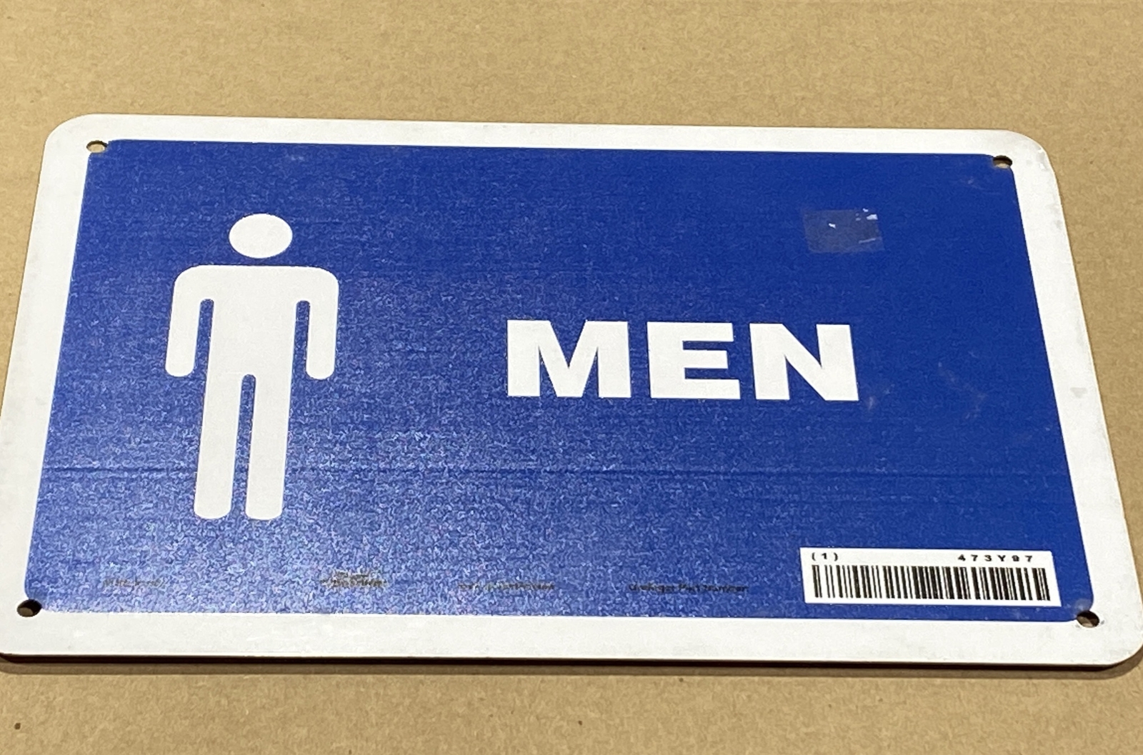 CONDOR 473Y97 Men Restroom Safety Sign, 7 in x 10 in, Aluminum Blue New