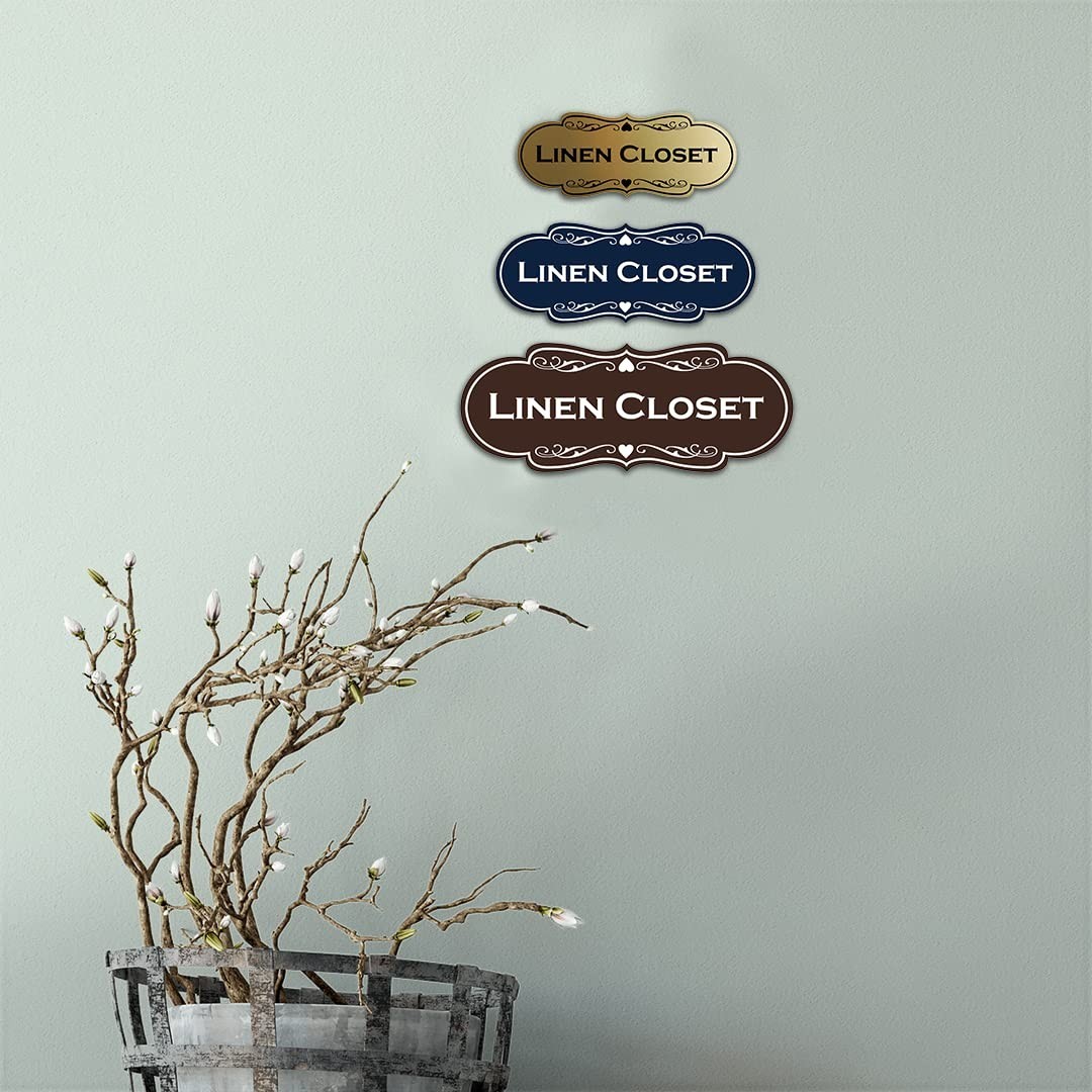 Designer Linen Closet Sign Ivory/Dark Brown Small 10 Pack