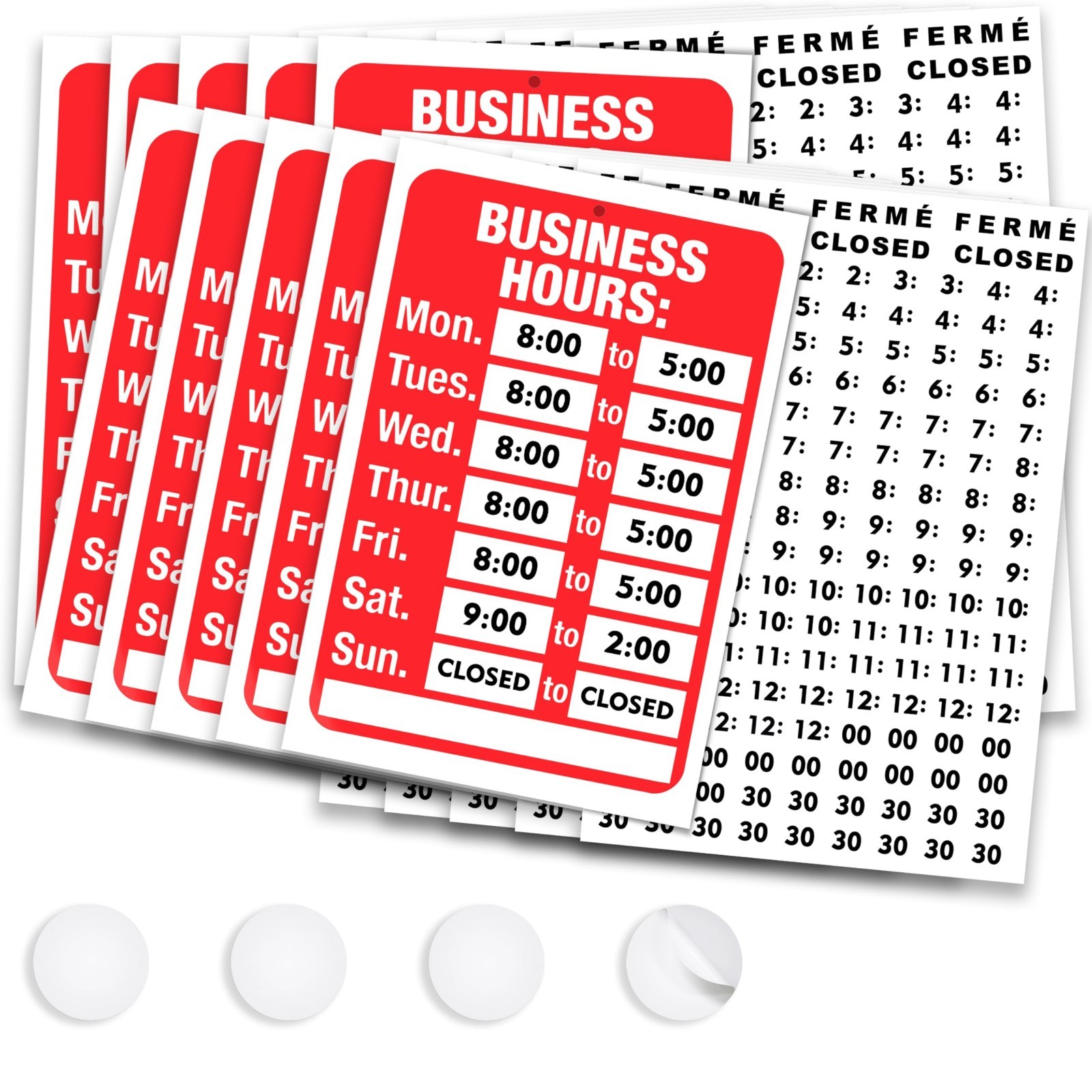 Open Sign Kit for Business Hours – 10 Pack Glass Door/Window Signs – Red & White