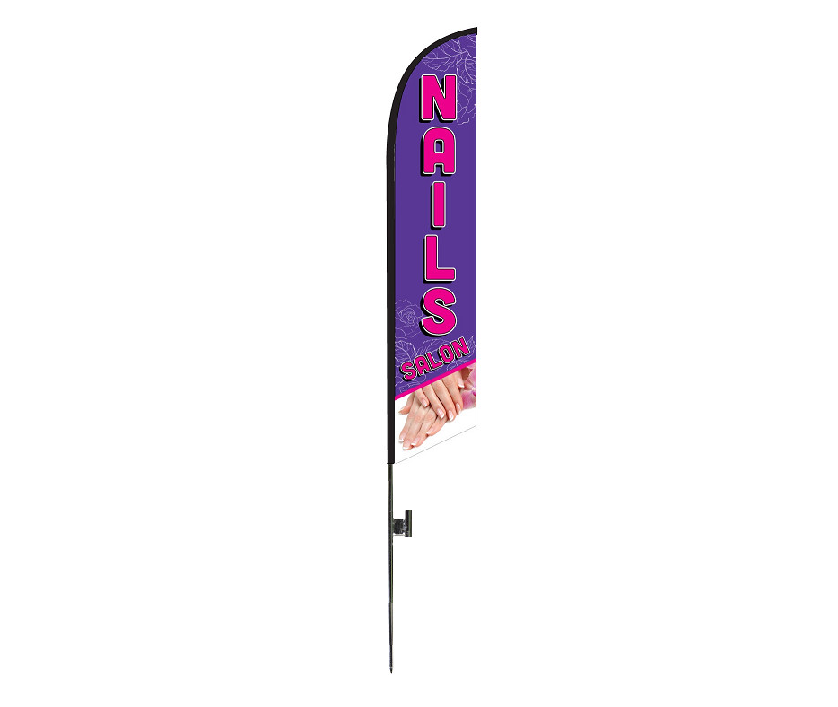 NAILS SALON 12ft FEATHER FLAG KIT FIBERGLASS TIP POLE & GROUND SPIKE (2)