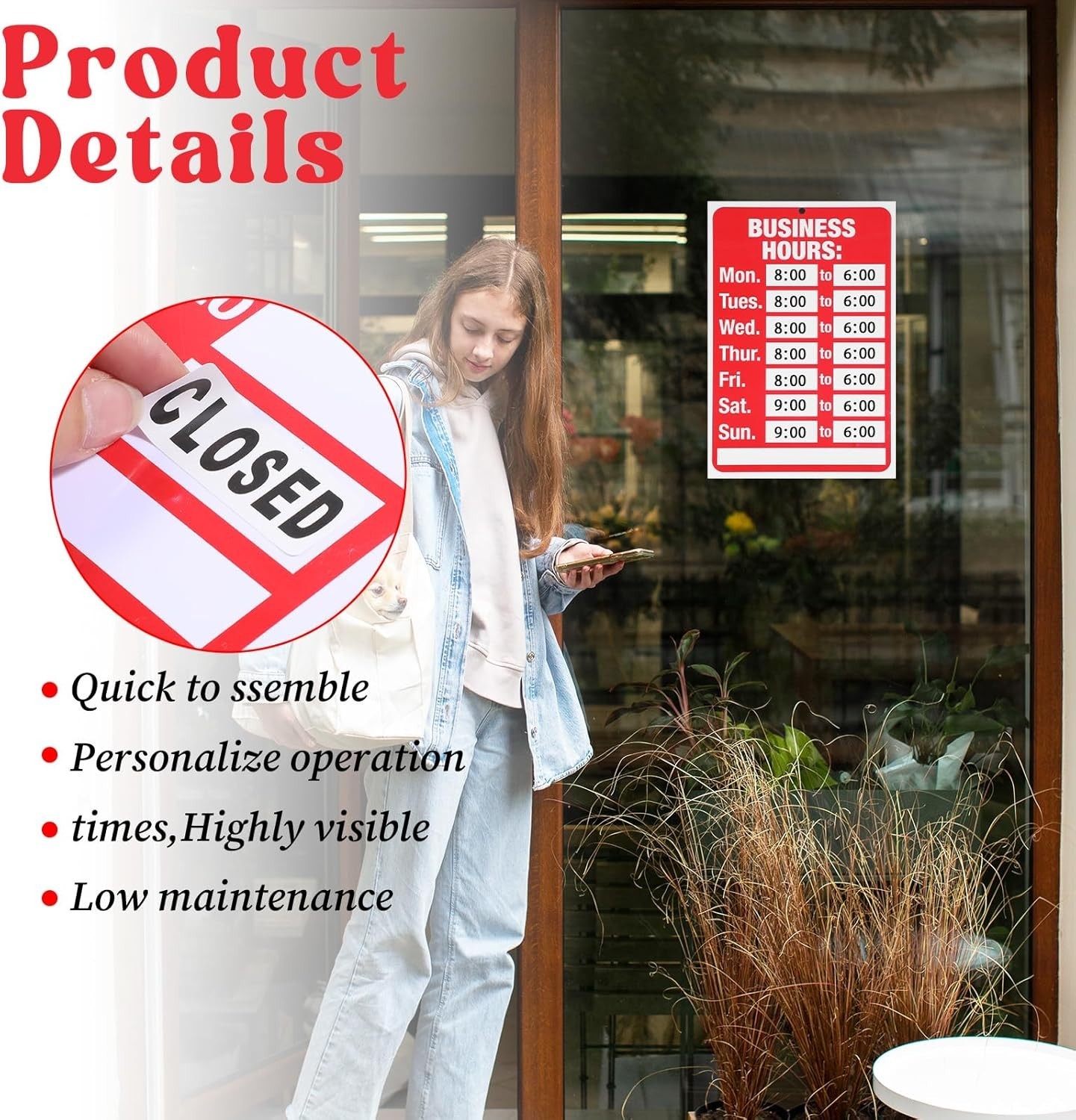Business Hours Open Closed Sign Kit Glass Door Store Office Hours Operation 2 Pk