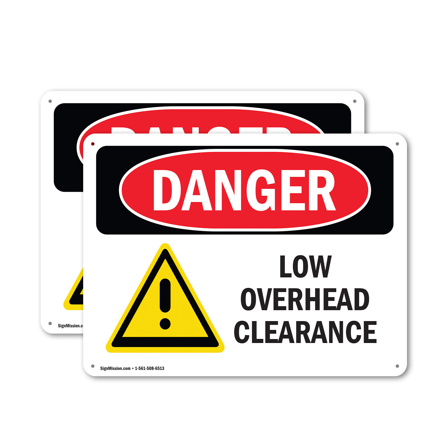 (2 Pack) Low Overhead Clearance OSHA Danger Sign Decal Metal Plastic