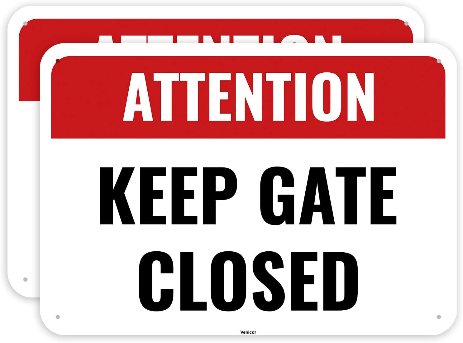 2PC Keep Gate Closed Sign, 10 x 7 Inches – Aluminum – Please Close Gate Dog Sign