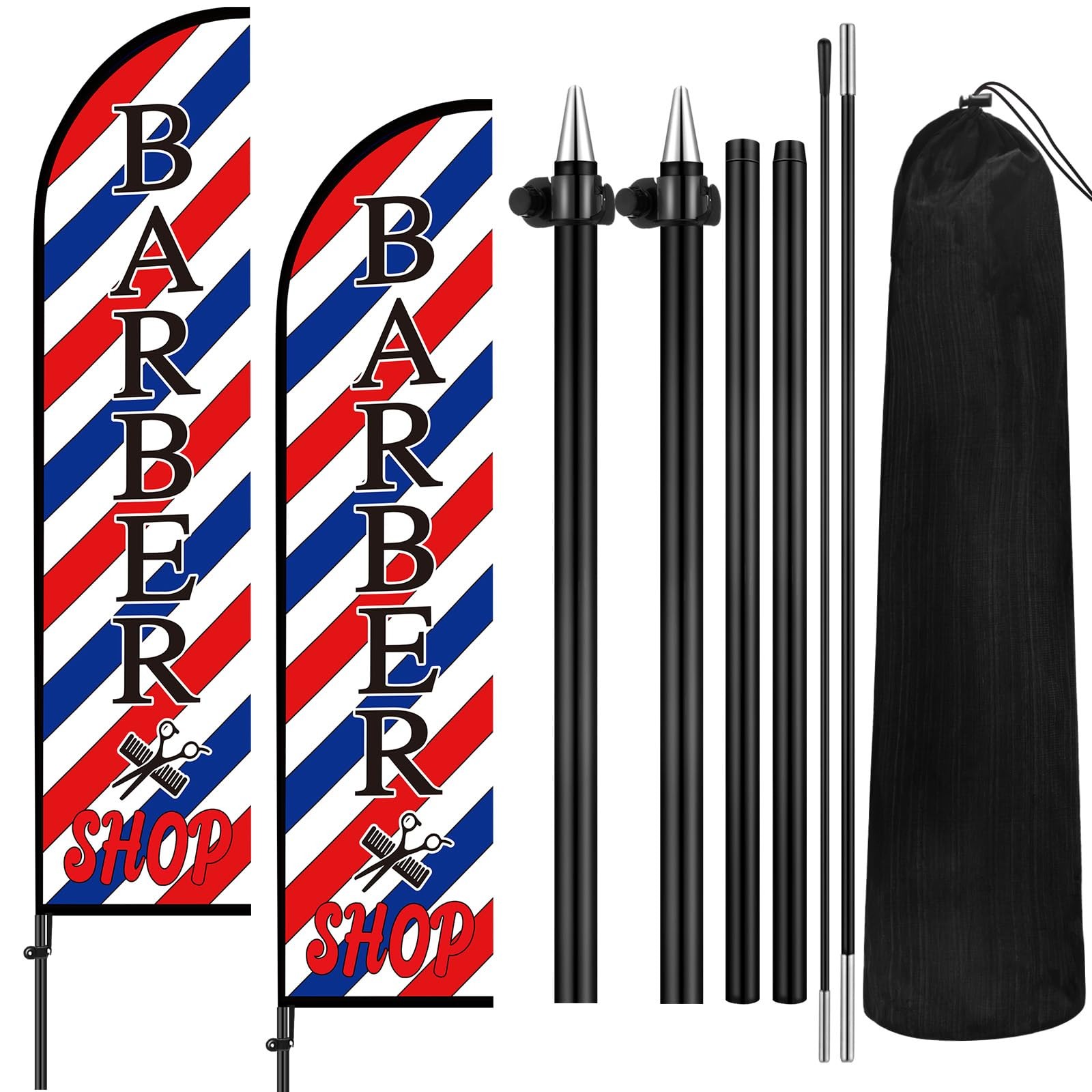 VitalCozy 2 Set Barber Flag Barbershop Themed Swooper 10 Ft, Black