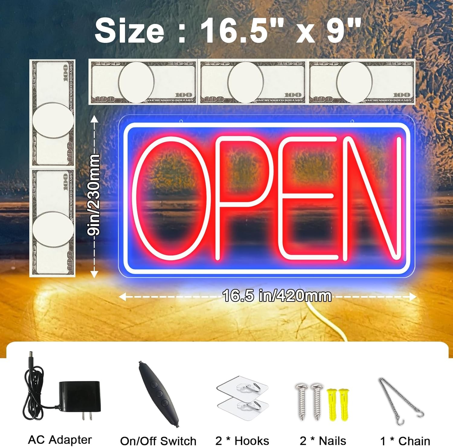 Led Neon Open Signs for Business,16.5″X 9″ Ultra Bright Open Signs, Powered by