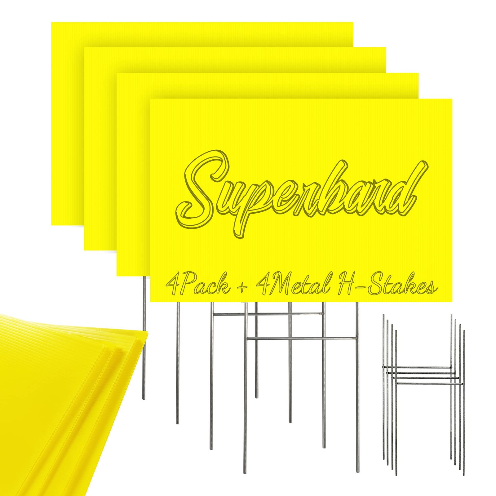 Blank Yard Signs with Stakes, Yellow 4 Pack12″x18″ Corrugated Plastic Sheet for