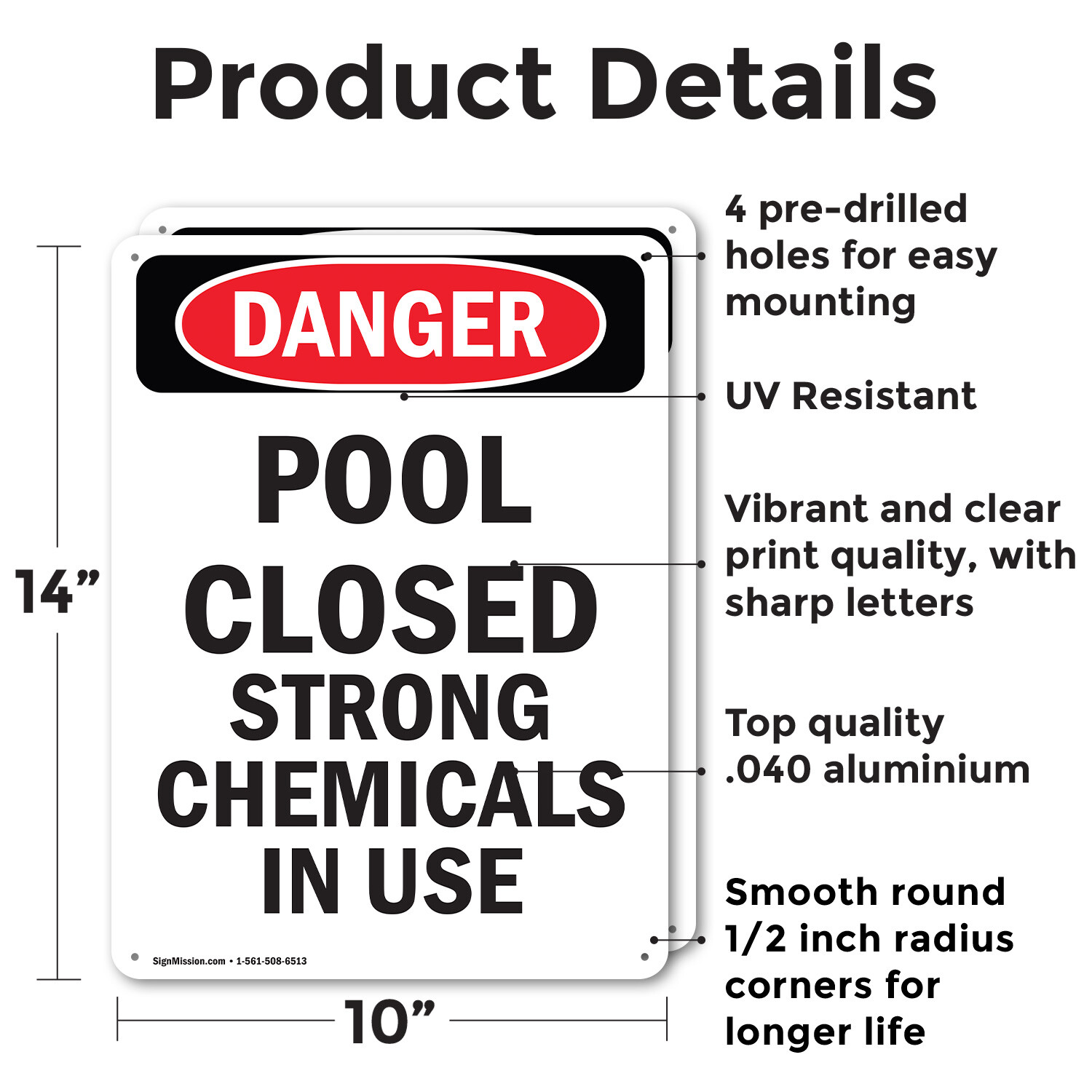 (2 Pack) Portrait Pool Closed Strong Chemicals In Use OSHA Danger Sign Decal