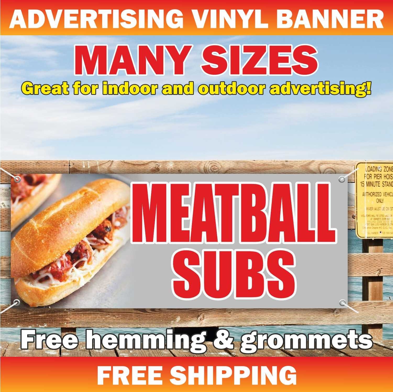 MEATBALL SUBS advertising Banner Vinyl Mesh Sign subway burger fast food bar