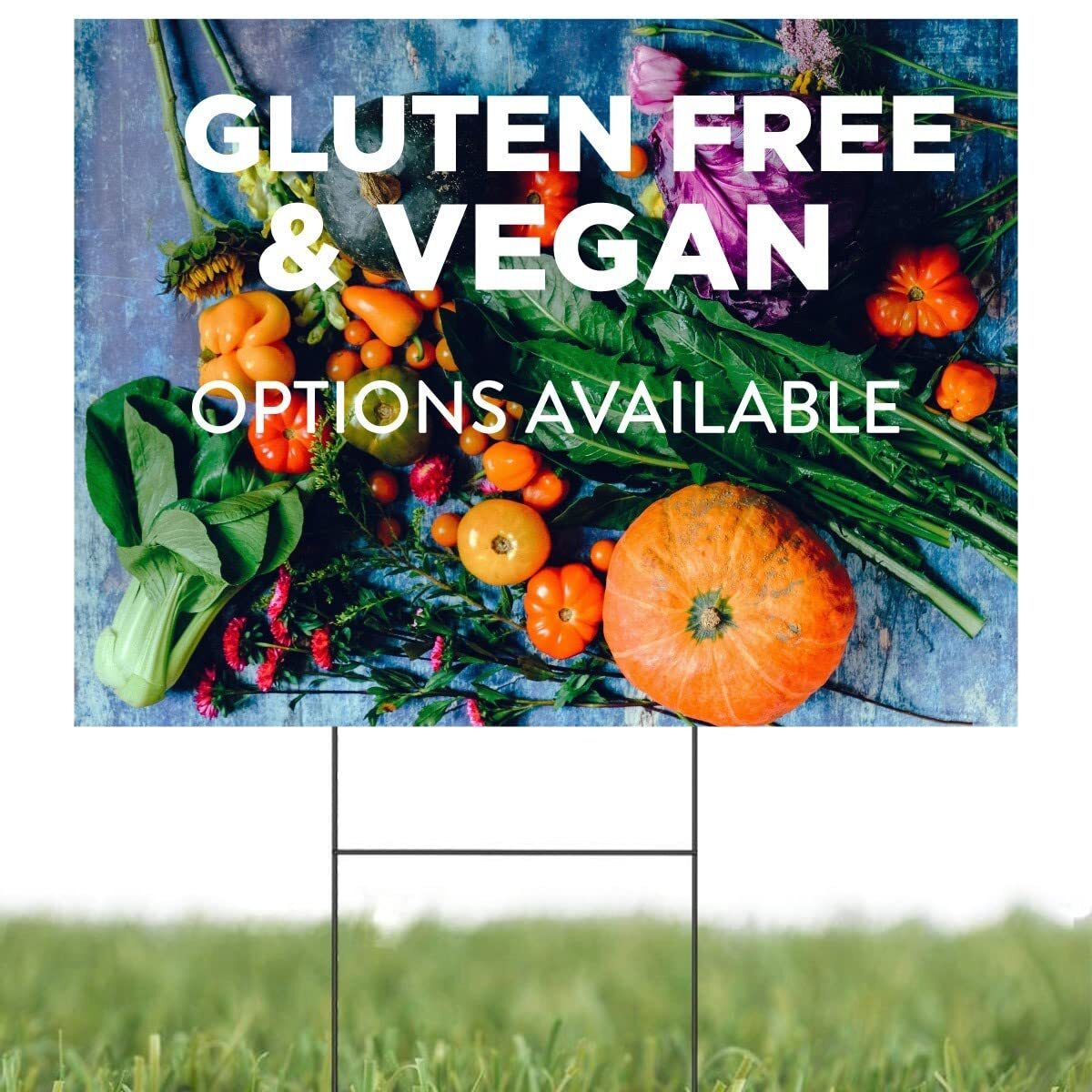 Gluten Free & Vegan Options | Sidewalk Yard Sign with Metal Stakes | 24″W x 18″H