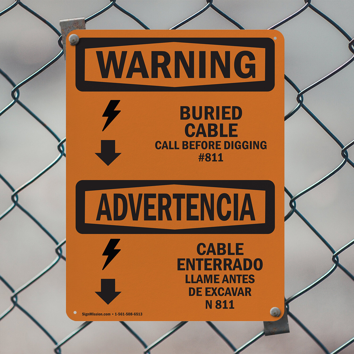 (2 Pack) Buried Cable Call Before Digging Bilingual OSHA Warning Sign Decal