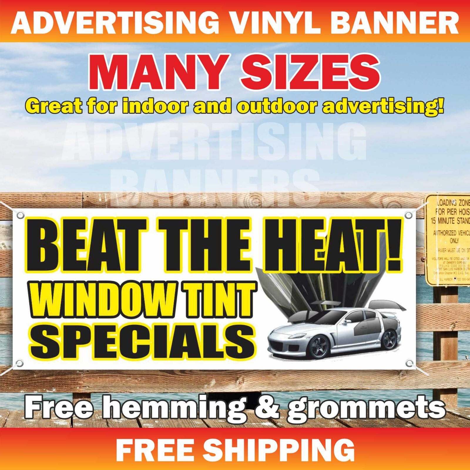 BEAT THE HEAT WINDOW TINT SPECIALS Advertising Banner Vinyl Mesh Sign Auto Glass