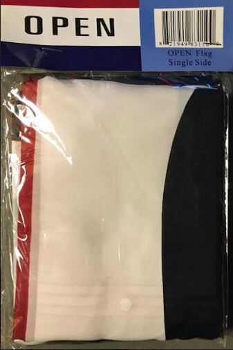 OPEN Flag 5′ wide x 3′ high Red White & Blue