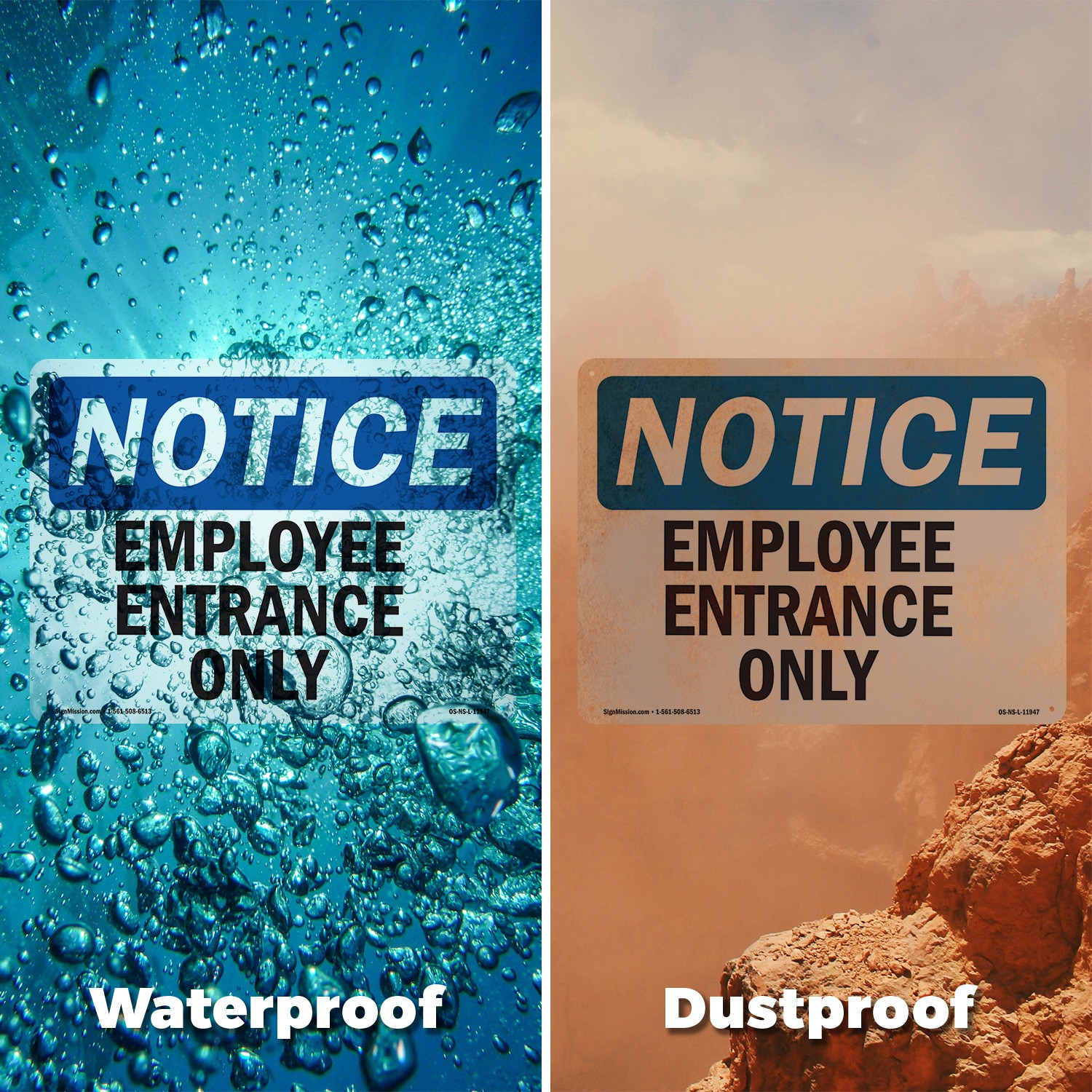Employee Entrance Only OSHA Notice Sign Metal, Plastic, Or Decal – 5 or 10 Pack