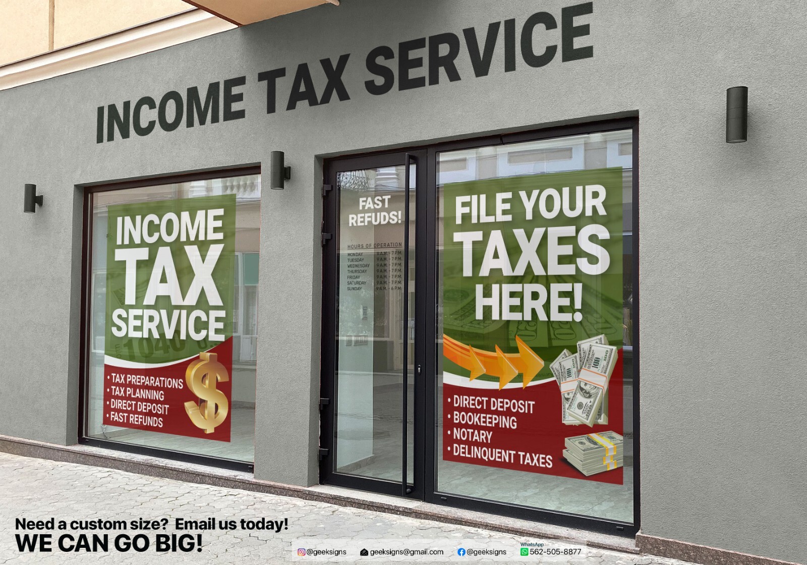 Income Tax Services E-file IRS Loan Money Refund WINDOW wrap banner sign flag