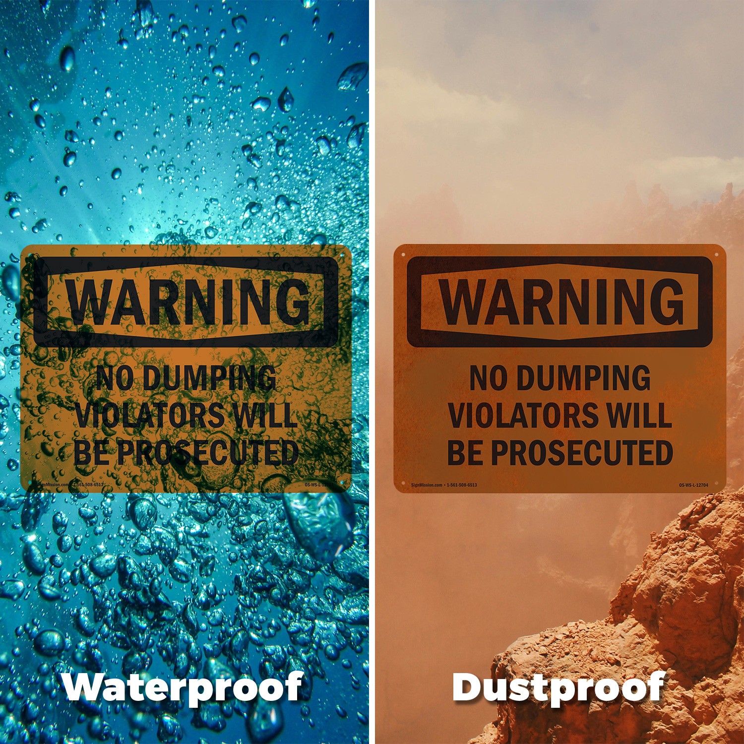No Dumping Violators Will Be Prosecuted OSHA WARNING Sign, Decal 5 or 10 Pack
