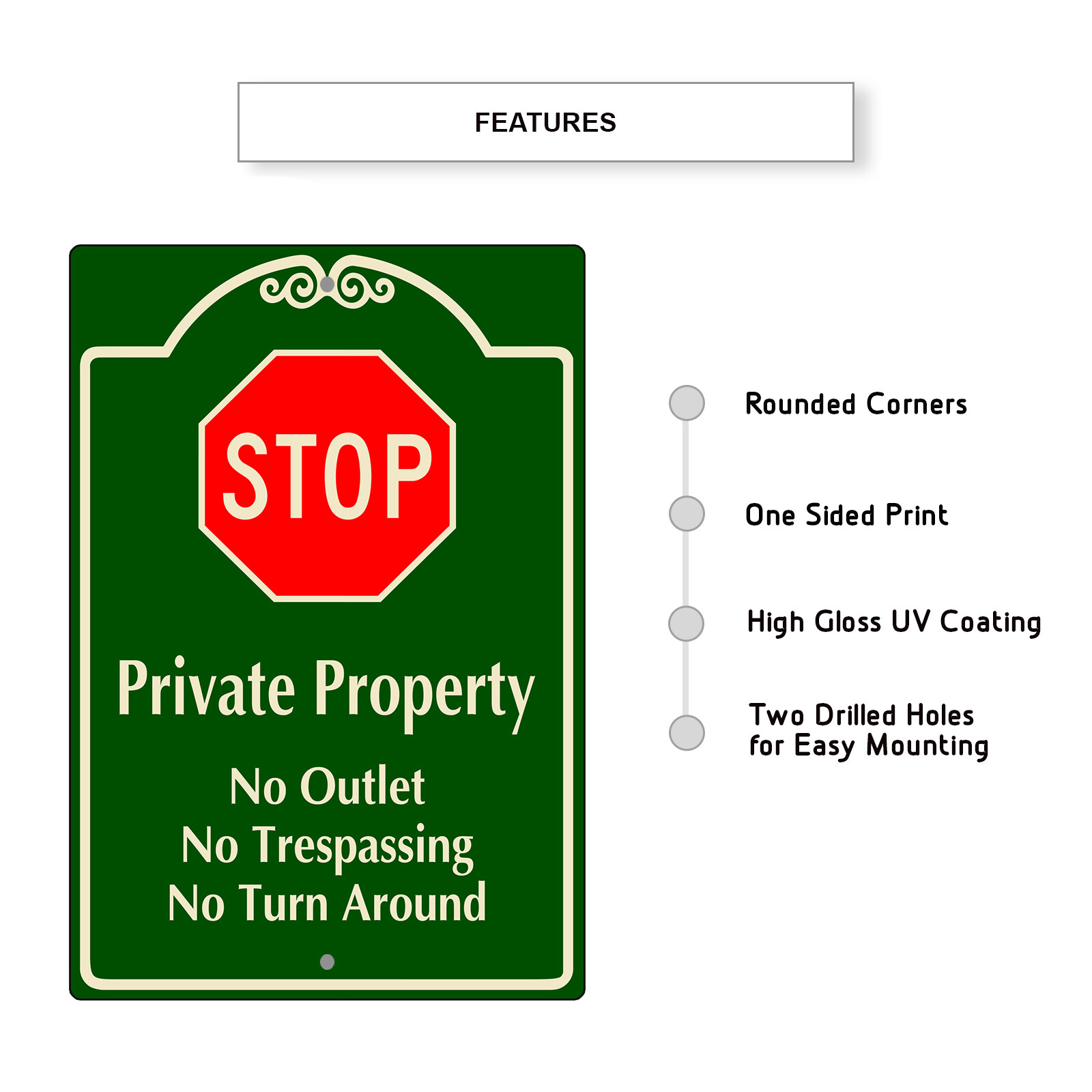 Stop Sign Private Property No Outlet No Trespassing Warning Aluminum Metal Sign