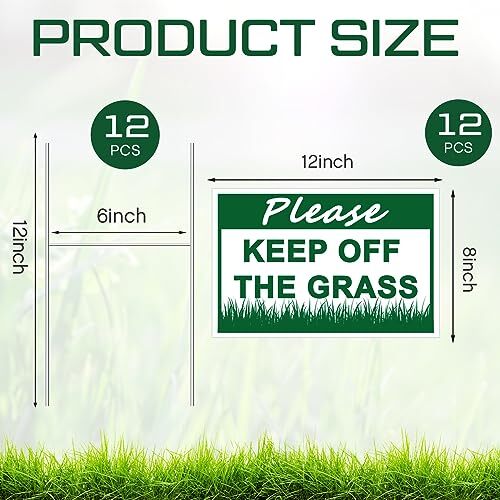 12 Pcs Keep Off Grass Sign with 12 Metal Stakes 8 x 12 Inch Plastic Stay Off