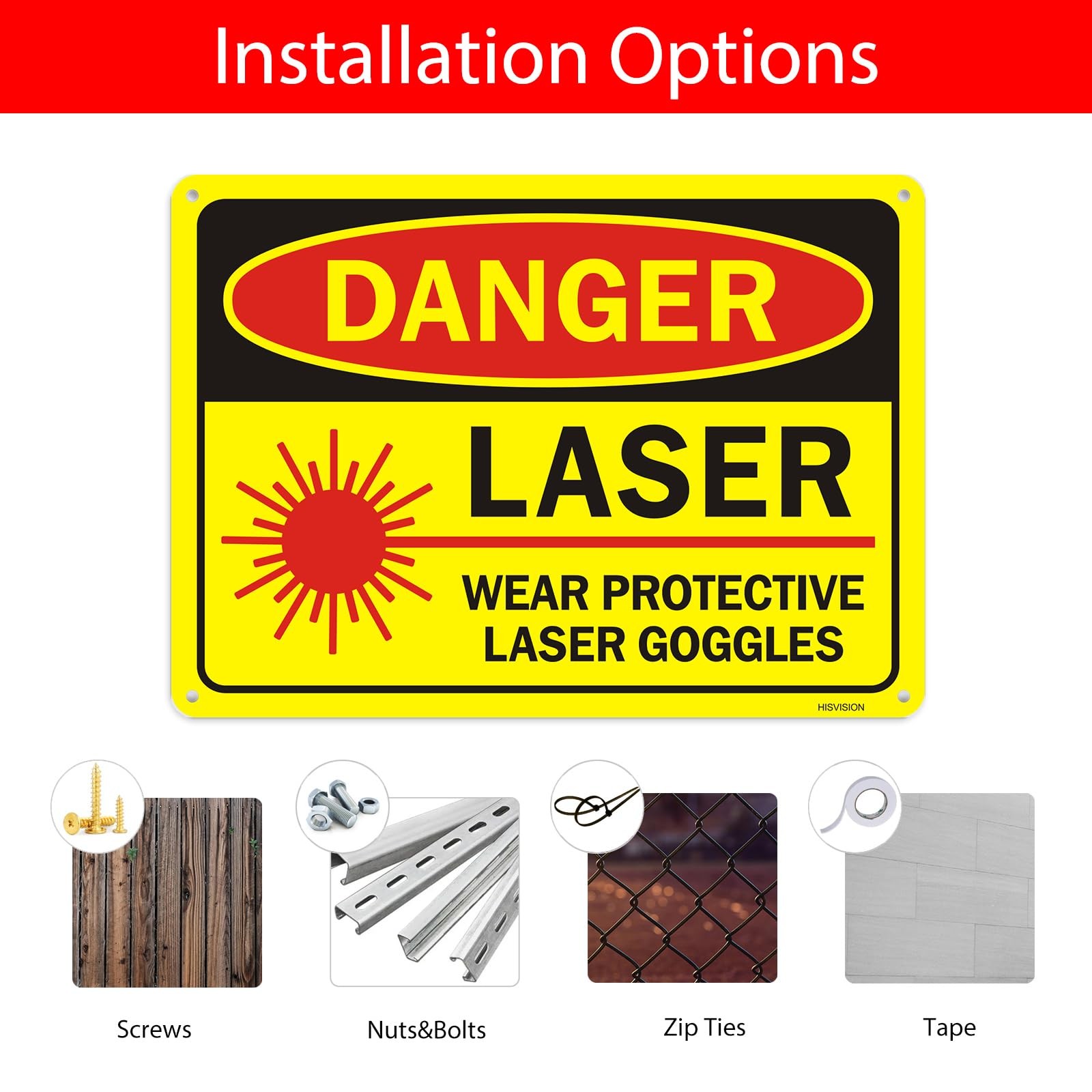 2 Pack 10×7 Inch Danger Laser Sign Wear Protective Laser Goggles Aluminum