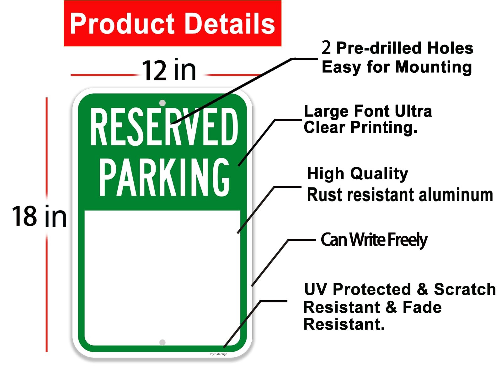 -Blank Reserved Parking Sign, Blank Write-On Sign, 12 x 18 Inches Reflective …