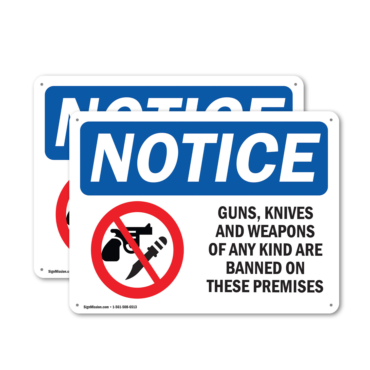(2 Pack) Guns Knives Weapons Banned On These Premises OSHA Notice Sign Decal