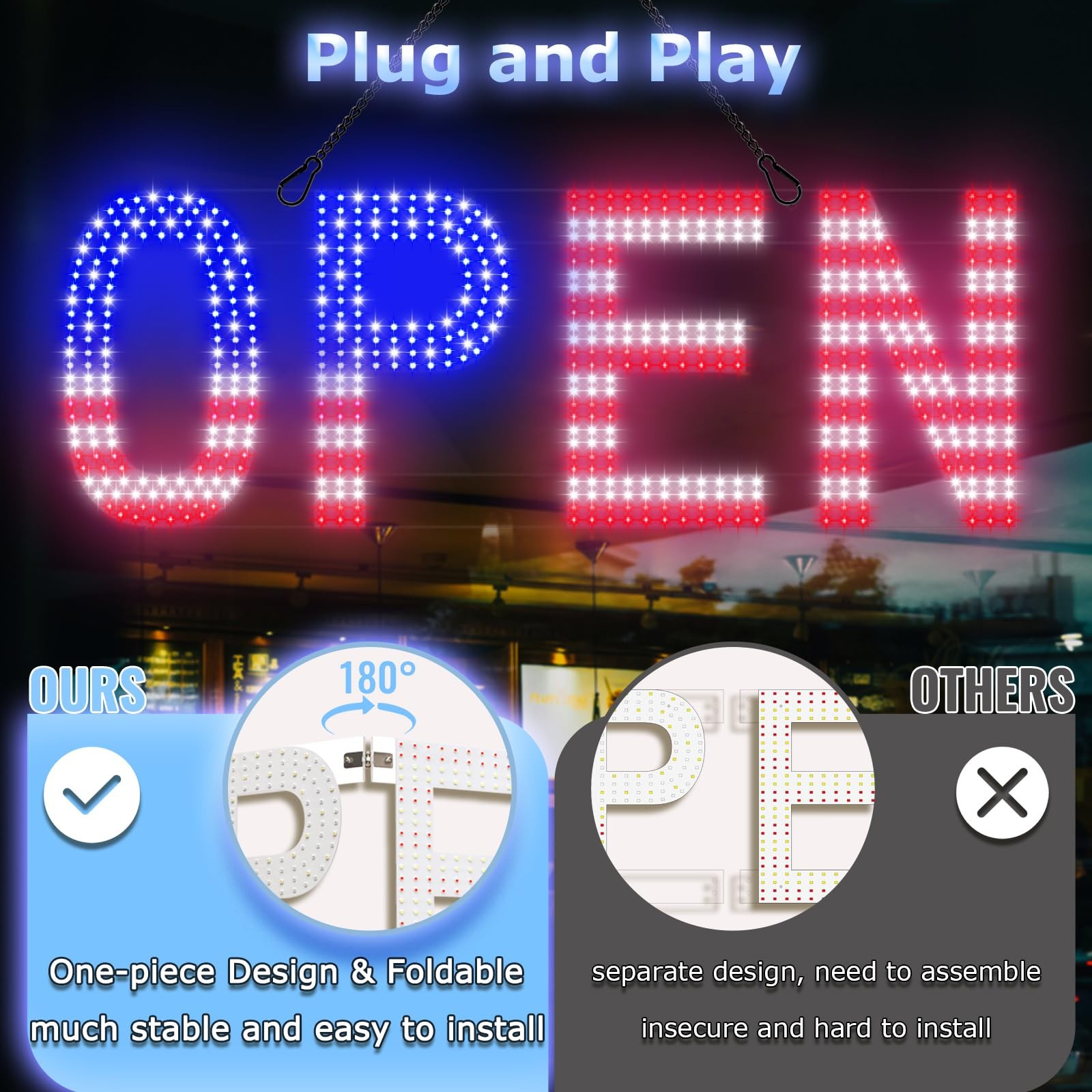 LED Open Signs Business, exTopGoal 30″x10″ Large Bright Open Sign – US Flag