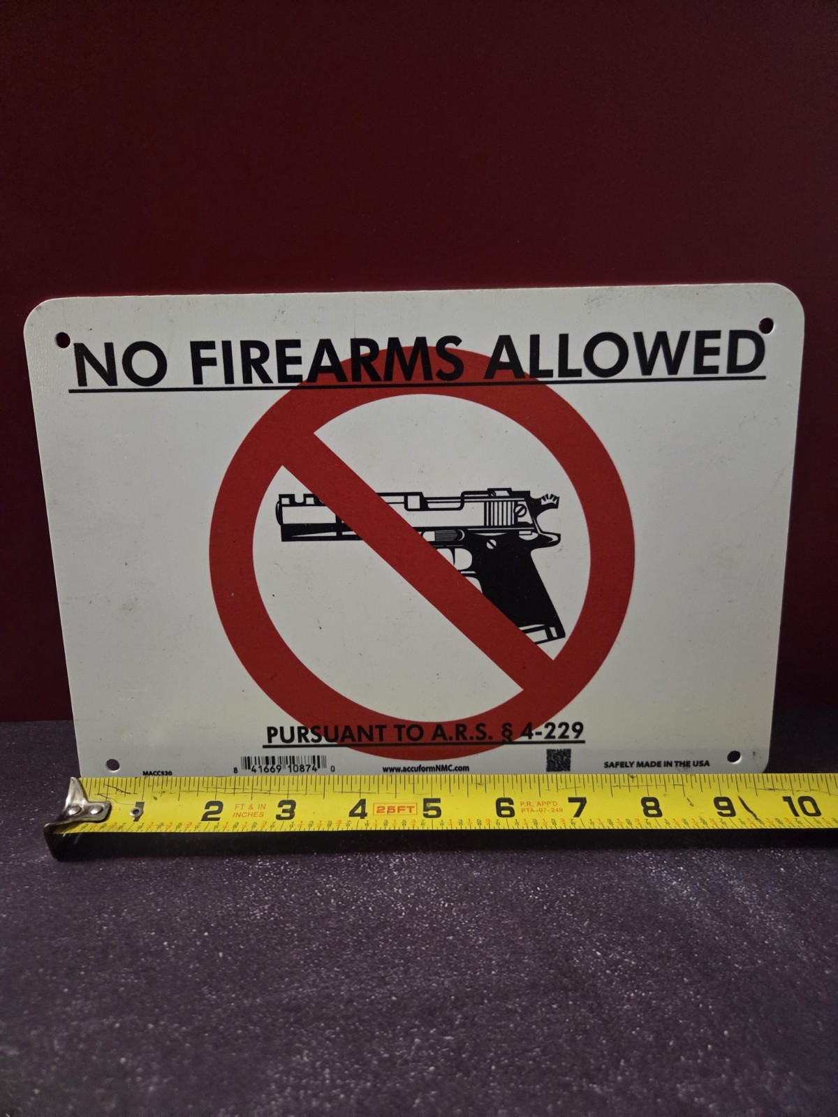 Grainger No Firearms Allowed Sign Aluminum 10″x14″ 453T81