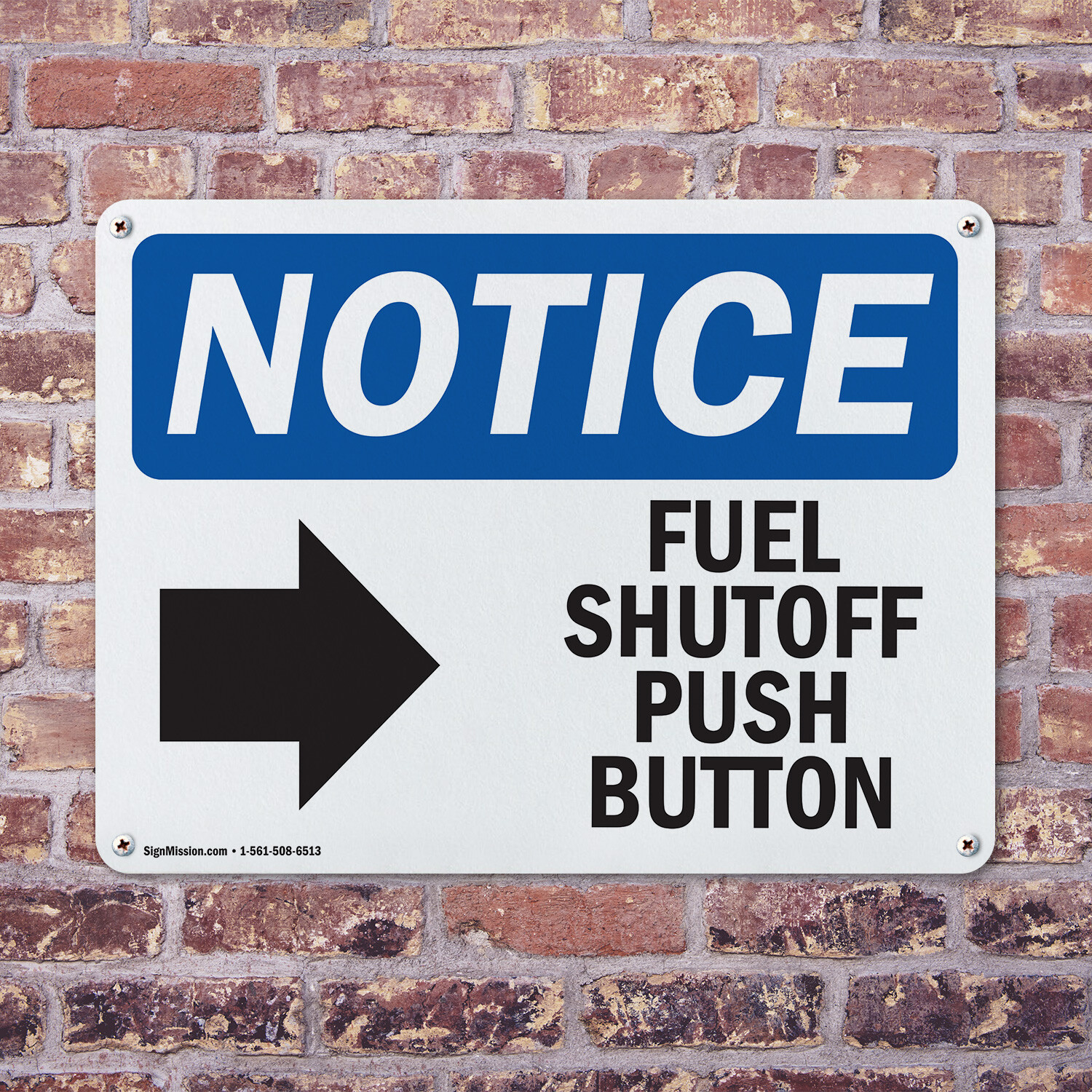(2 Pack) Fuel Shutoff Push Button [Right Arrow] OSHA Notice Sign Decal Metal