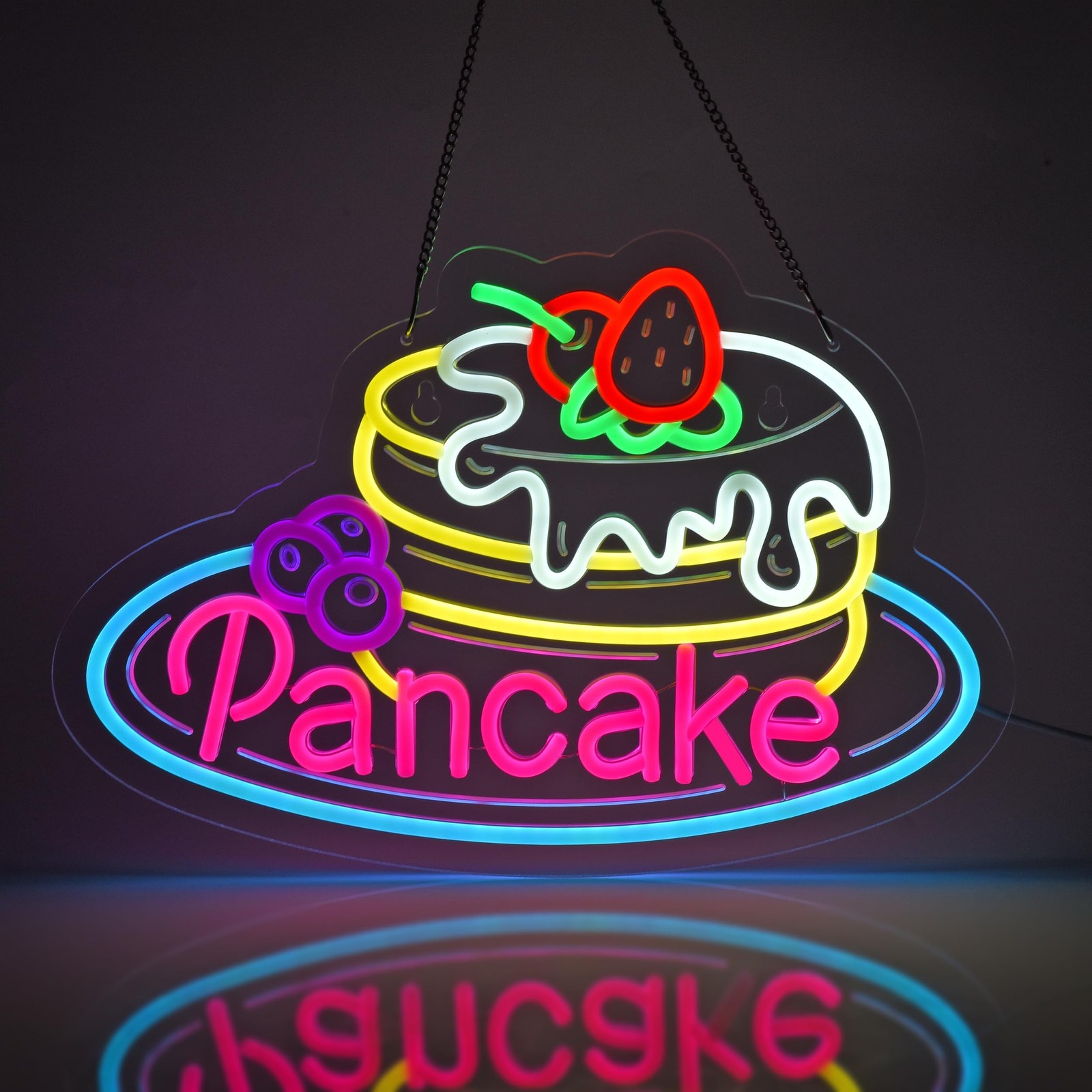 Pancake Neon Sign, Neon Lights Hanging Wall Art Decoration for Business Resta…